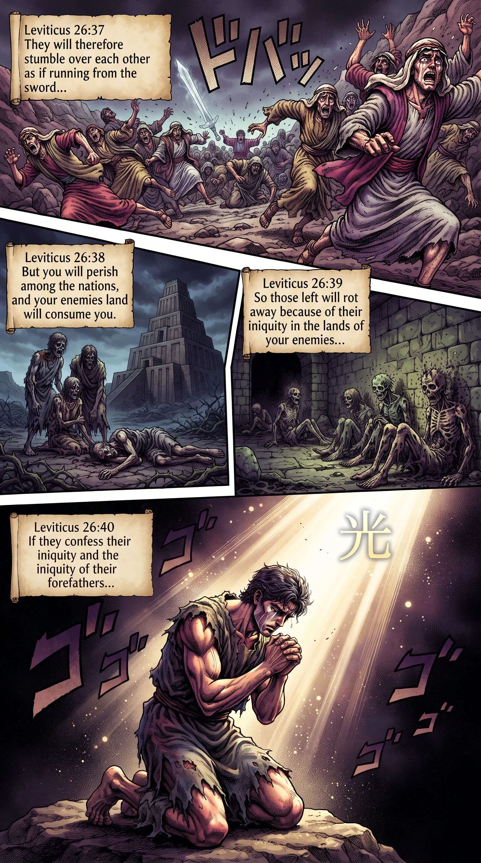 Leviticus 26 illustration: Stumbling in Exile Until Confessing Their Iniquity