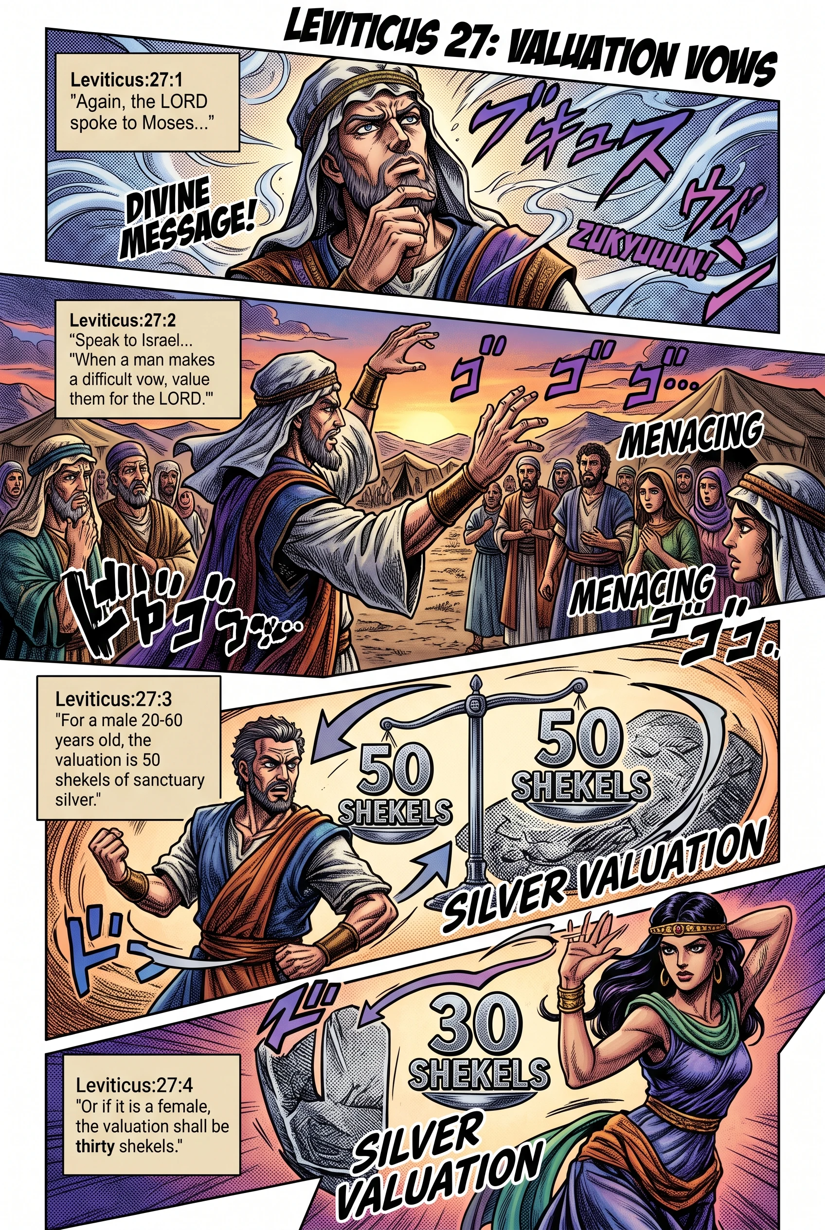 Leviticus 27 illustration: Valuing a Person Devoted by Vow: Men and Women