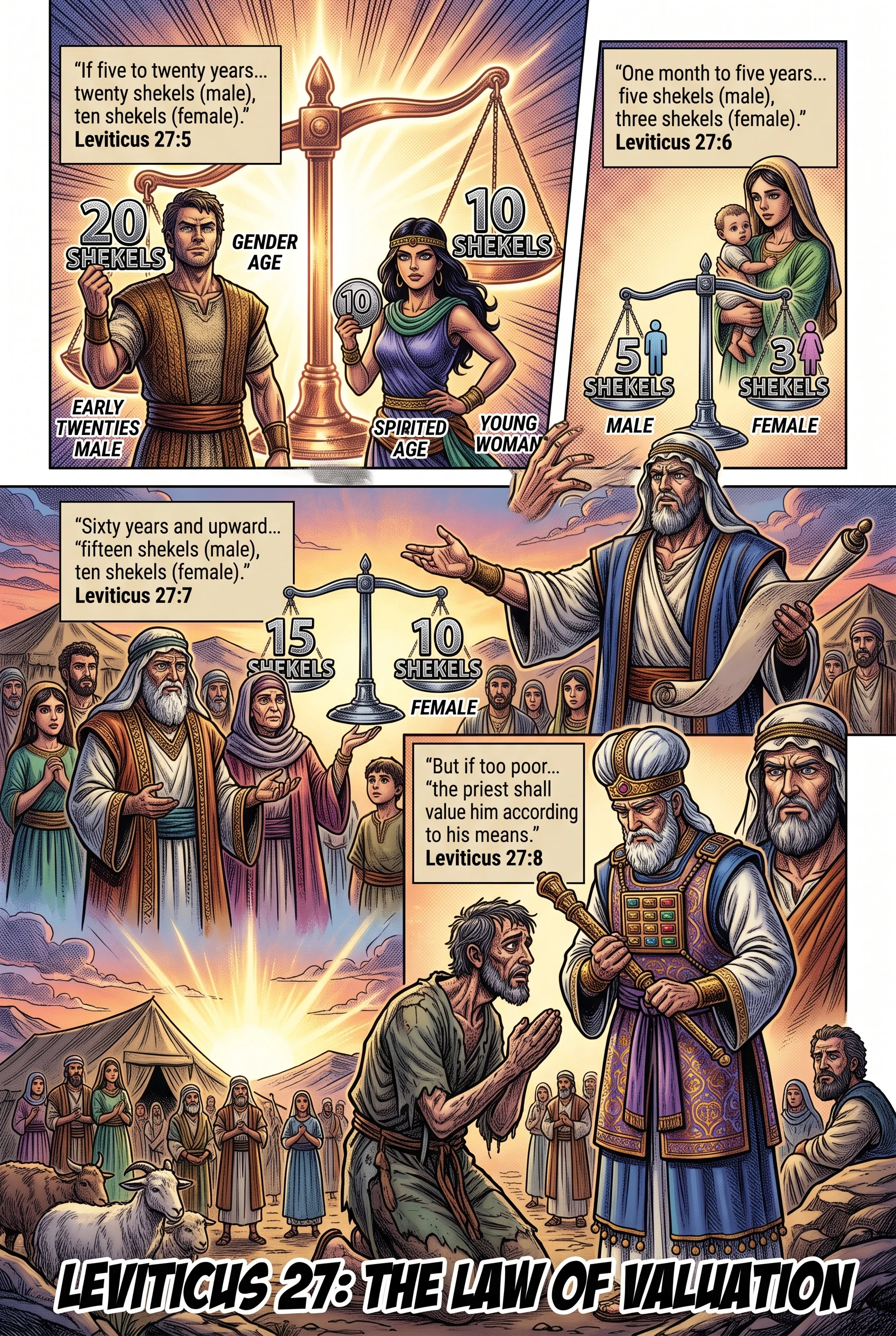 Leviticus 27 illustration: Valuation by Age, Sex, and the Poor Man's Exception