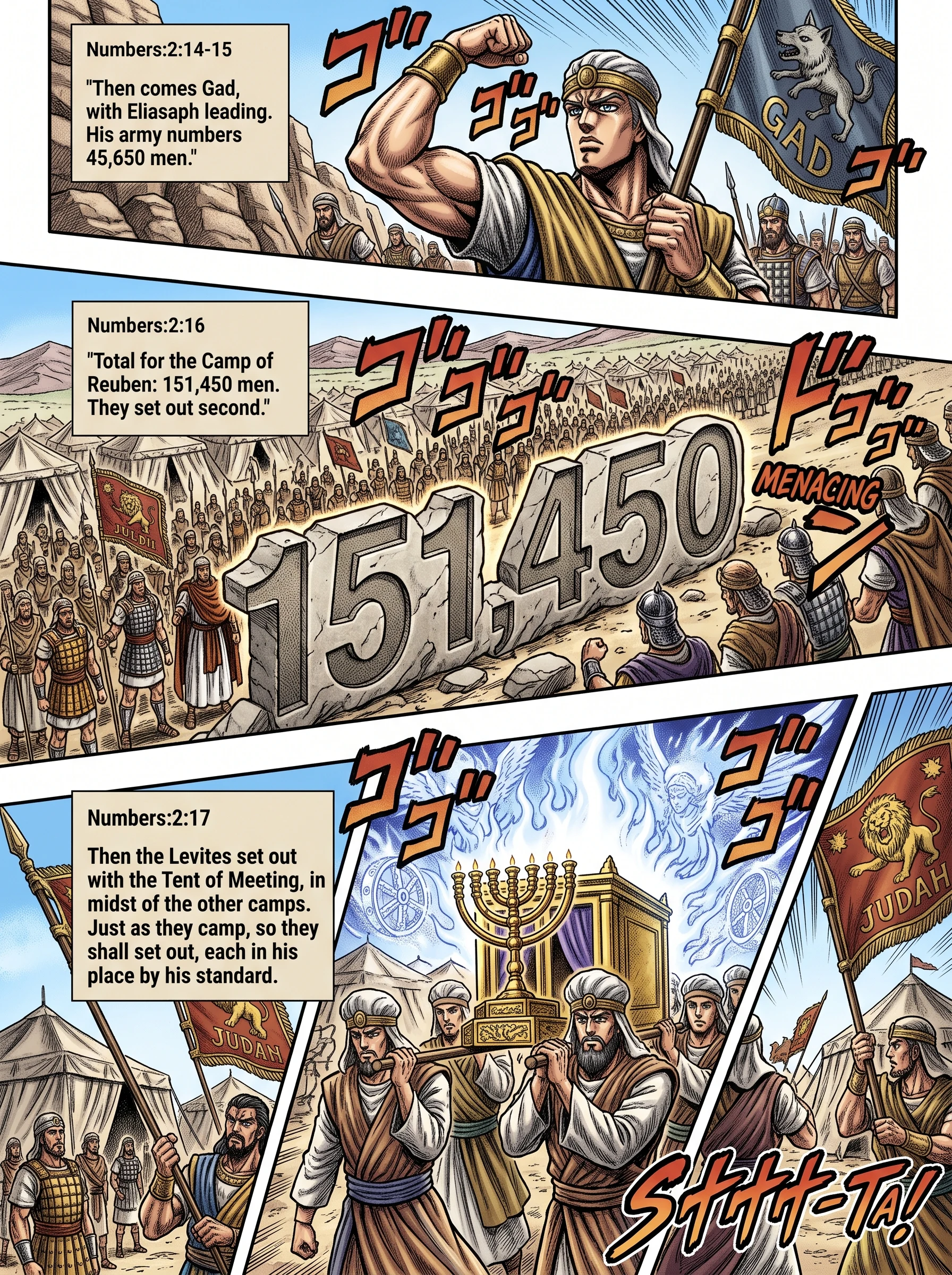 Numbers 2 illustration: Gad Joins Reuben; the Levites March in the Middle