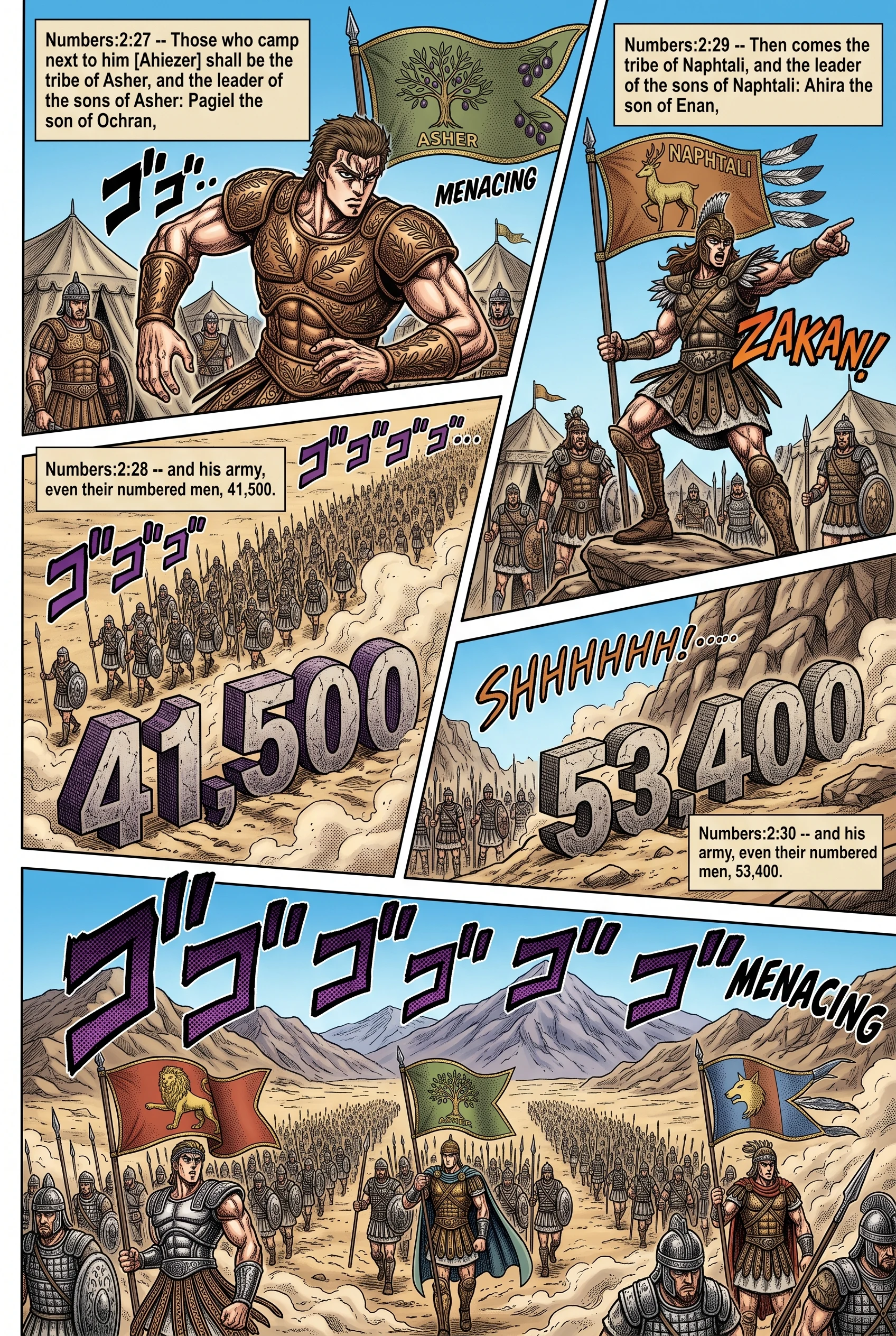 Numbers 2 illustration: Asher and Naphtali Join Dan's Camp