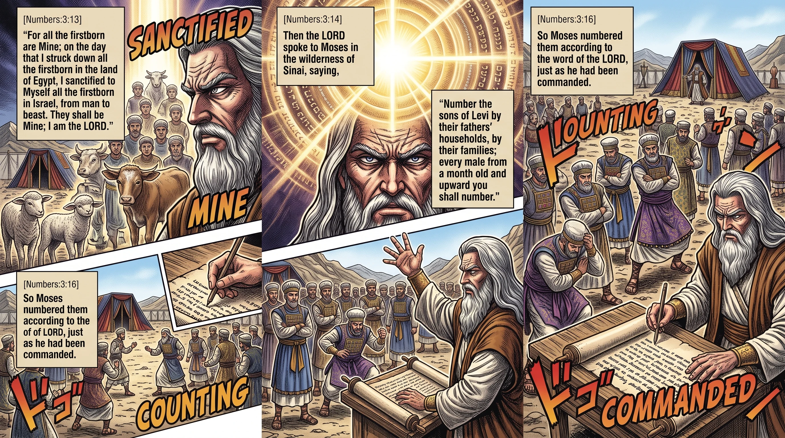 Numbers 3 illustration: Every Firstborn Is Mine; Number the Levites