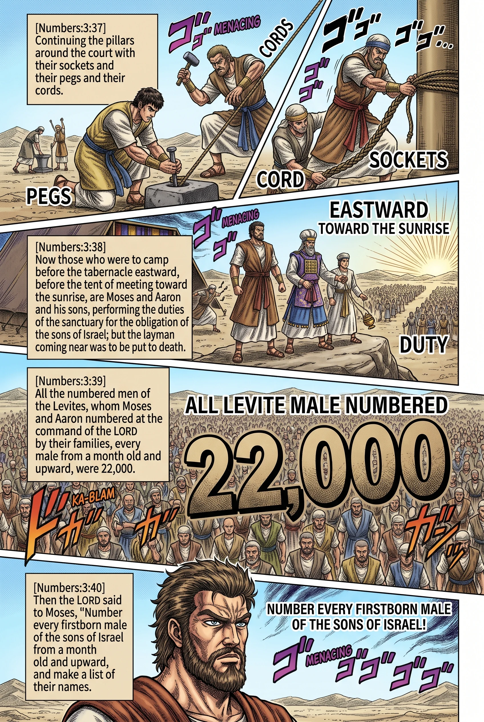 Numbers 3 illustration: The Merarites' Duty; Moses Numbers Every Firstborn