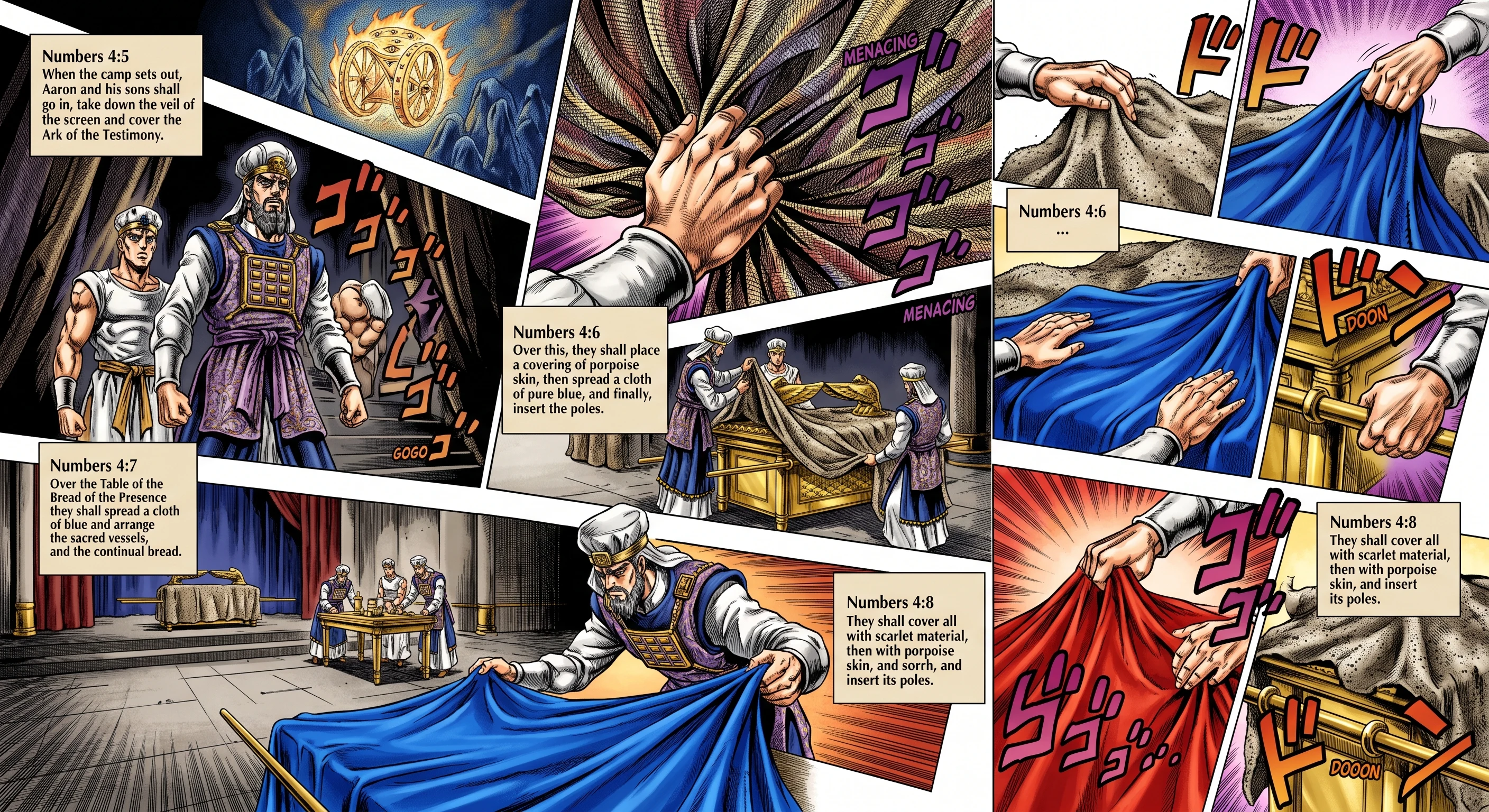 Numbers 4 illustration: Covering the Ark and Table