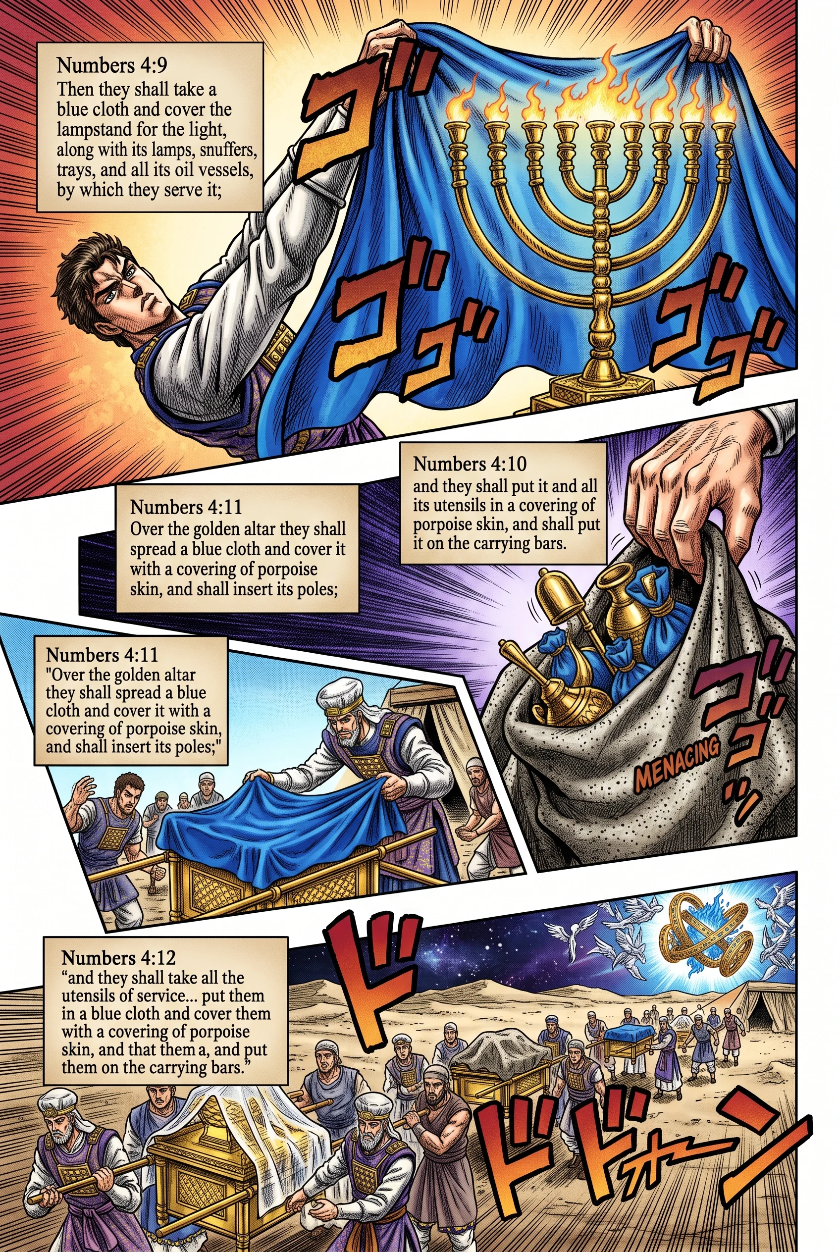 Numbers 4 illustration: Lampstand, Golden Altar, and Utensils Covered