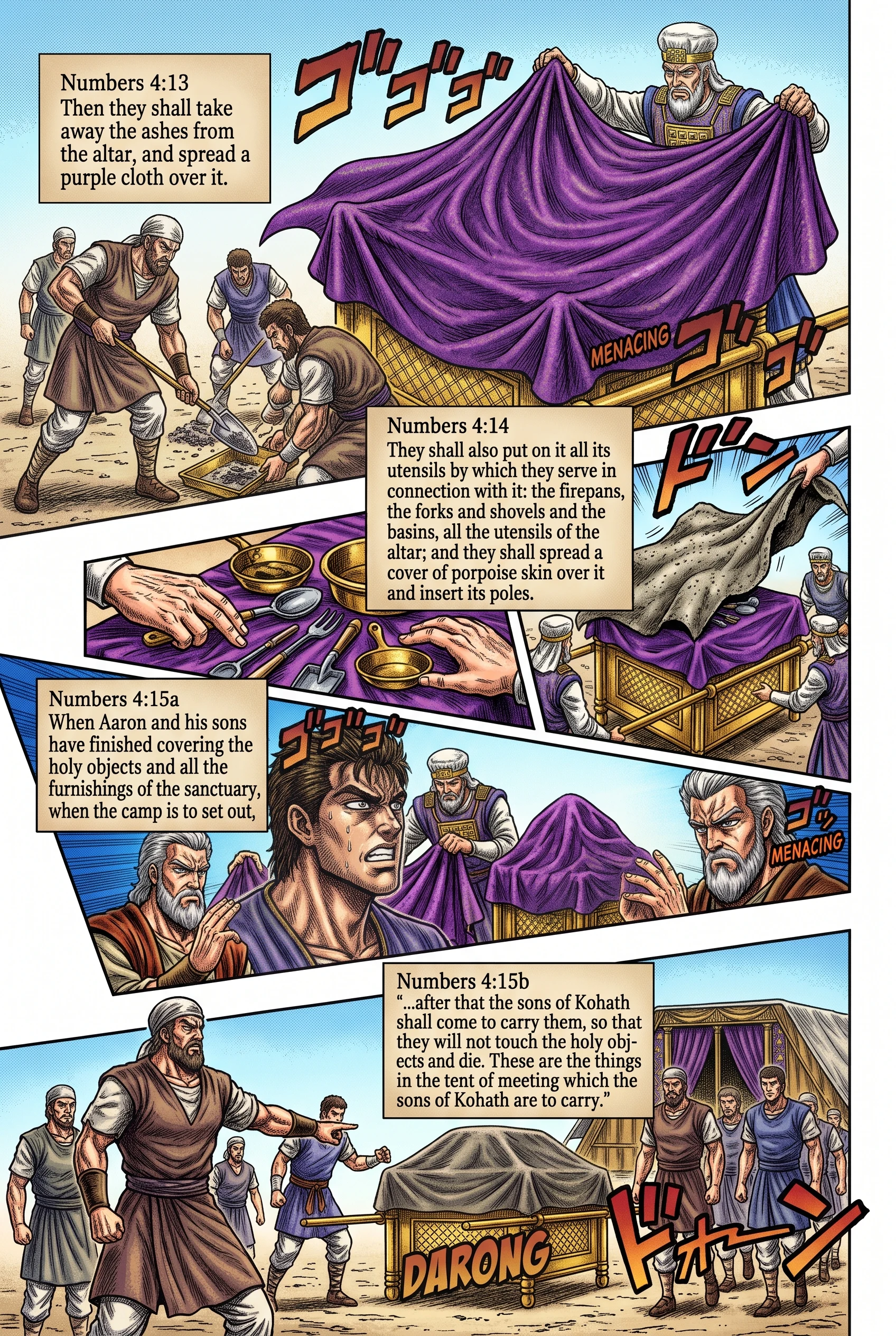 Numbers 4 illustration: Altar Ashes Cleared and Utensils Covered