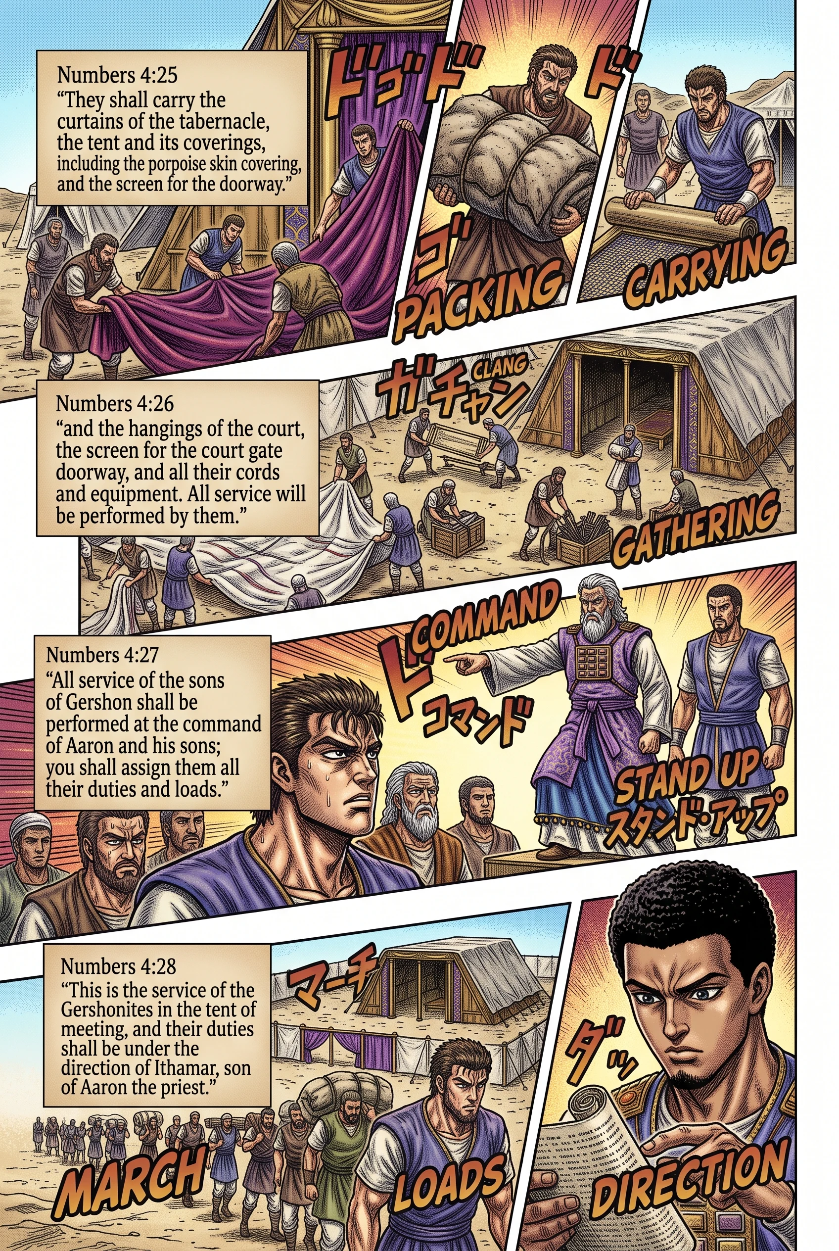 Numbers 4 illustration: Gershonites Carry Curtains Under Ithamar