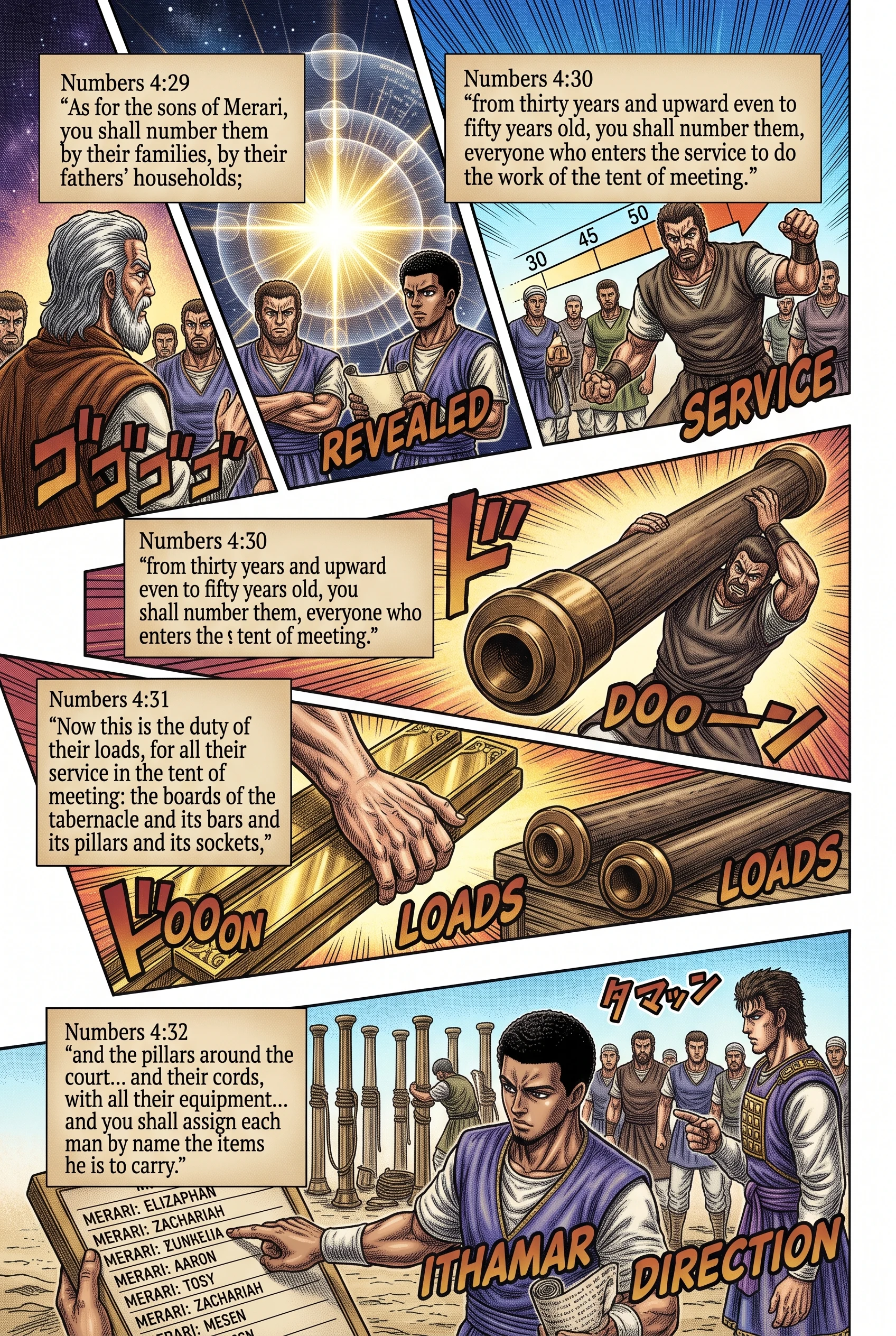 Numbers 4 illustration: Merarites Assigned Boards, Pillars, and Sockets