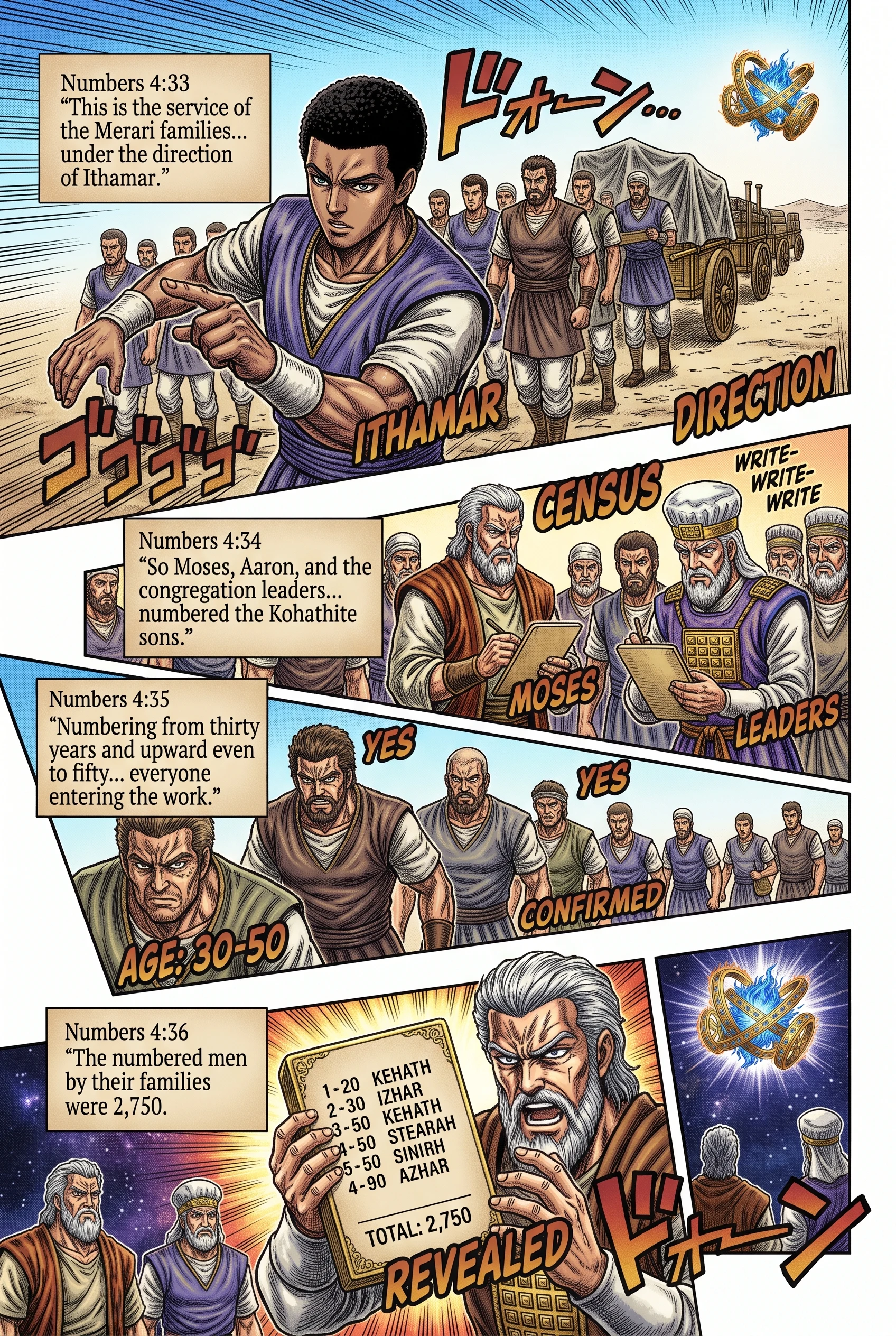 Numbers 4 illustration: Merarite Service Ends, Kohathites Numbered