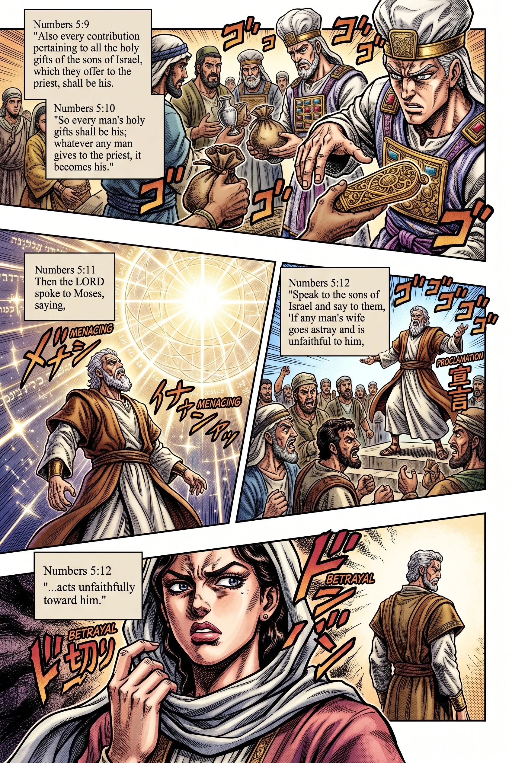 Numbers 5 illustration: Priest's Holy Gifts and the Unfaithful Wife