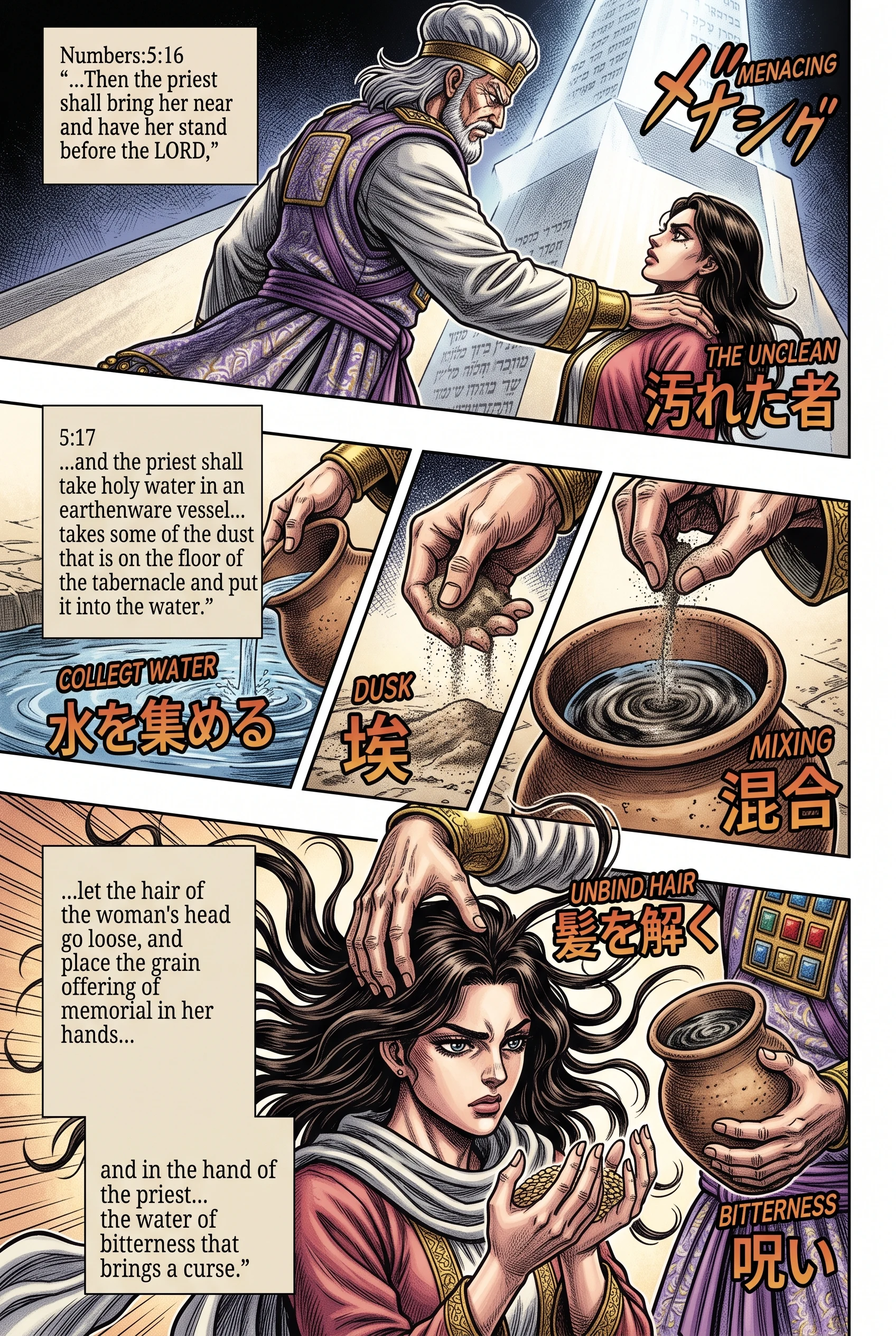 Numbers 5 illustration: Holy Water, Dust, and Loosened Hair