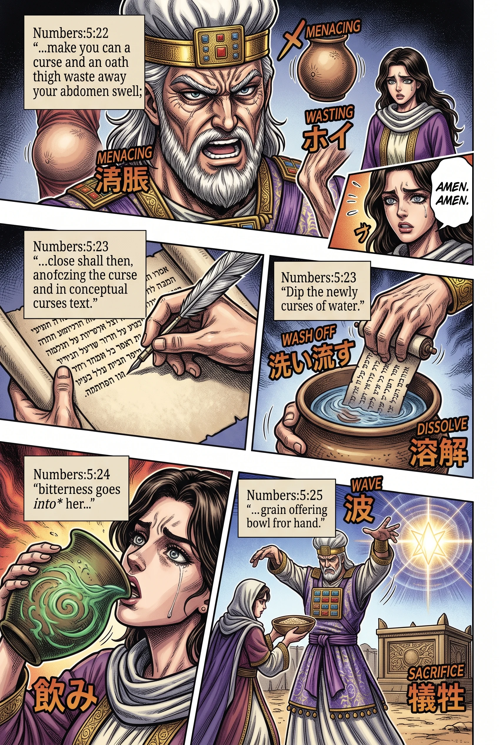 Numbers 5 illustration: Curses Written, Washed Off, and Drunk