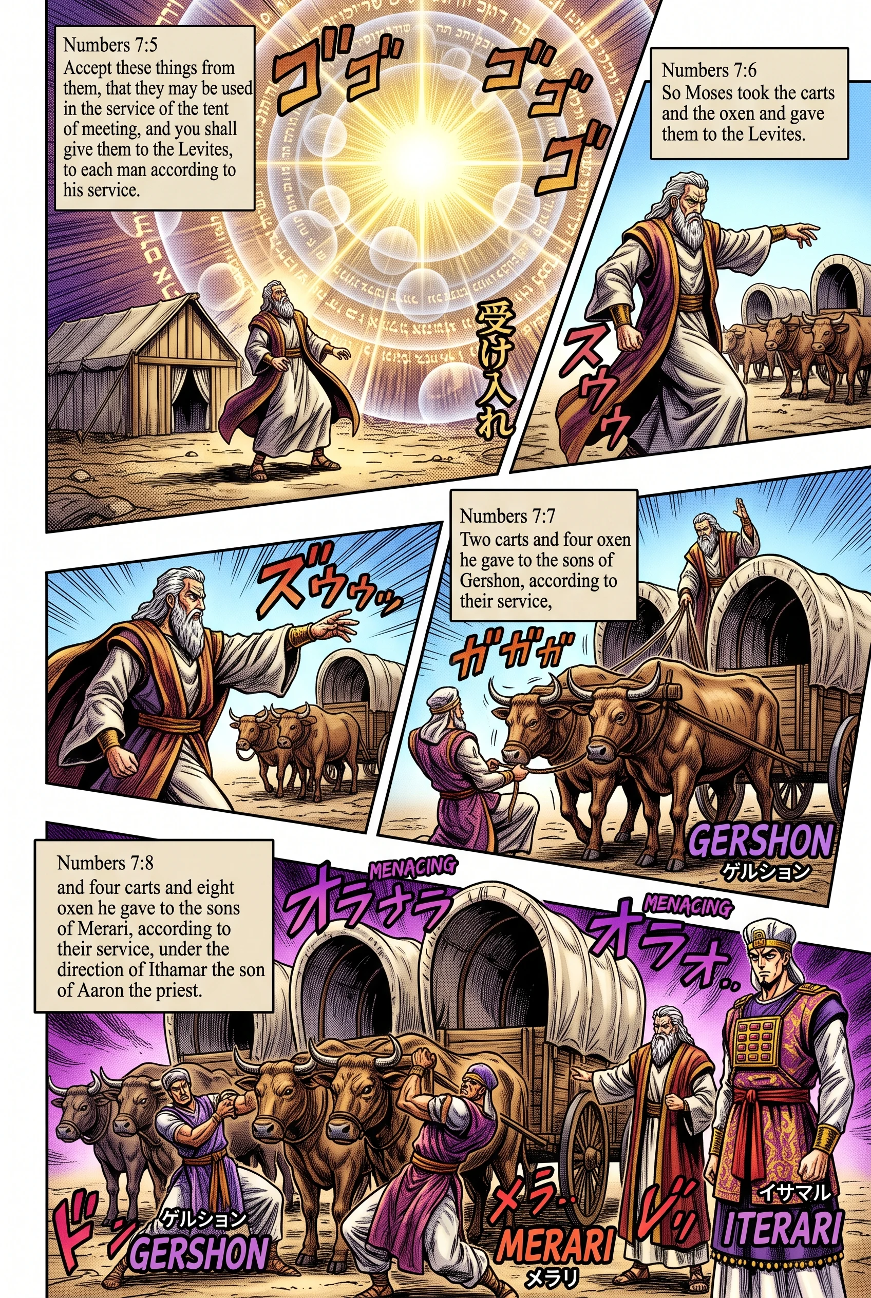 Numbers 7 illustration: Moses Gives Carts to the Levites