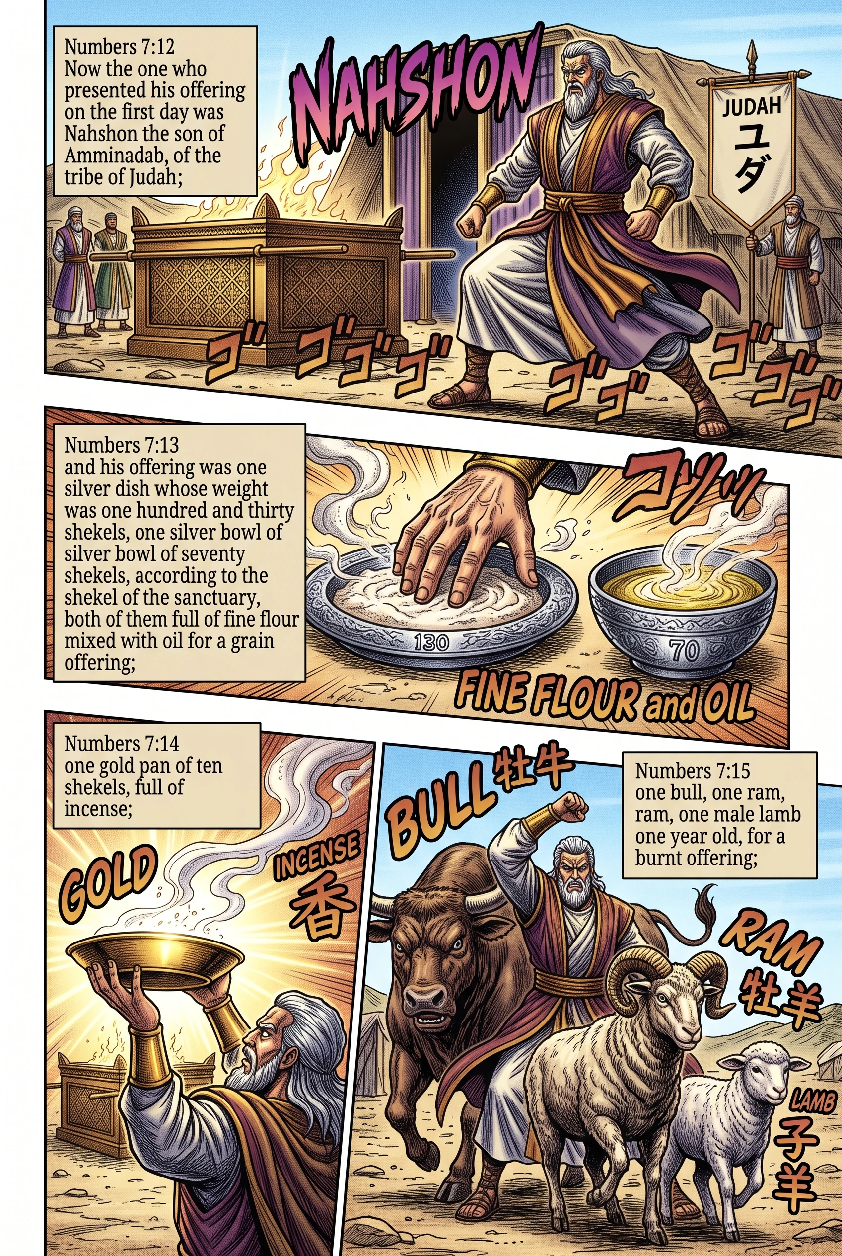 Numbers 7 illustration: Nahshon of Judah Presents His Offering