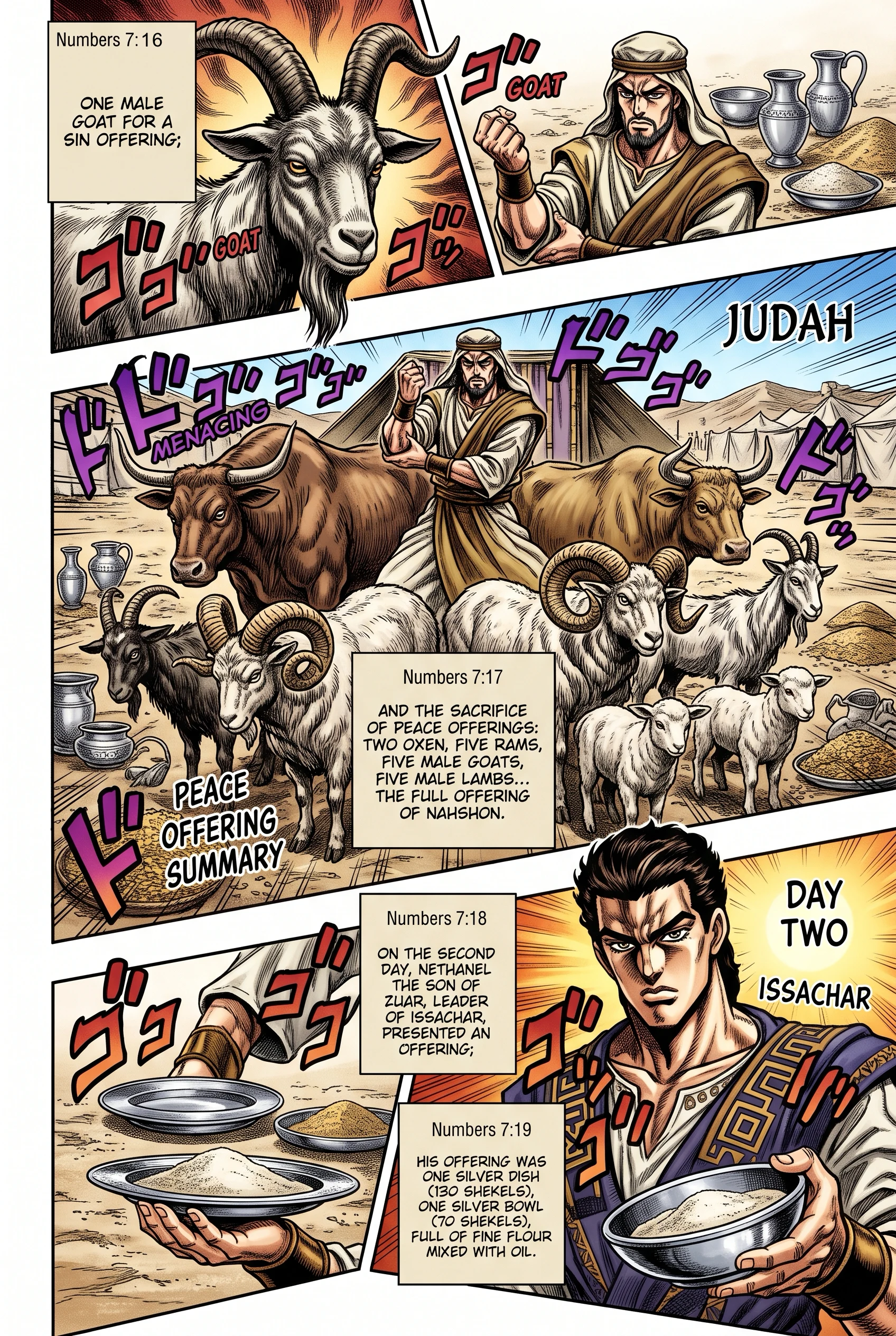 Numbers 7 illustration: Nahshon Finishes and Nethanel Presents Offering