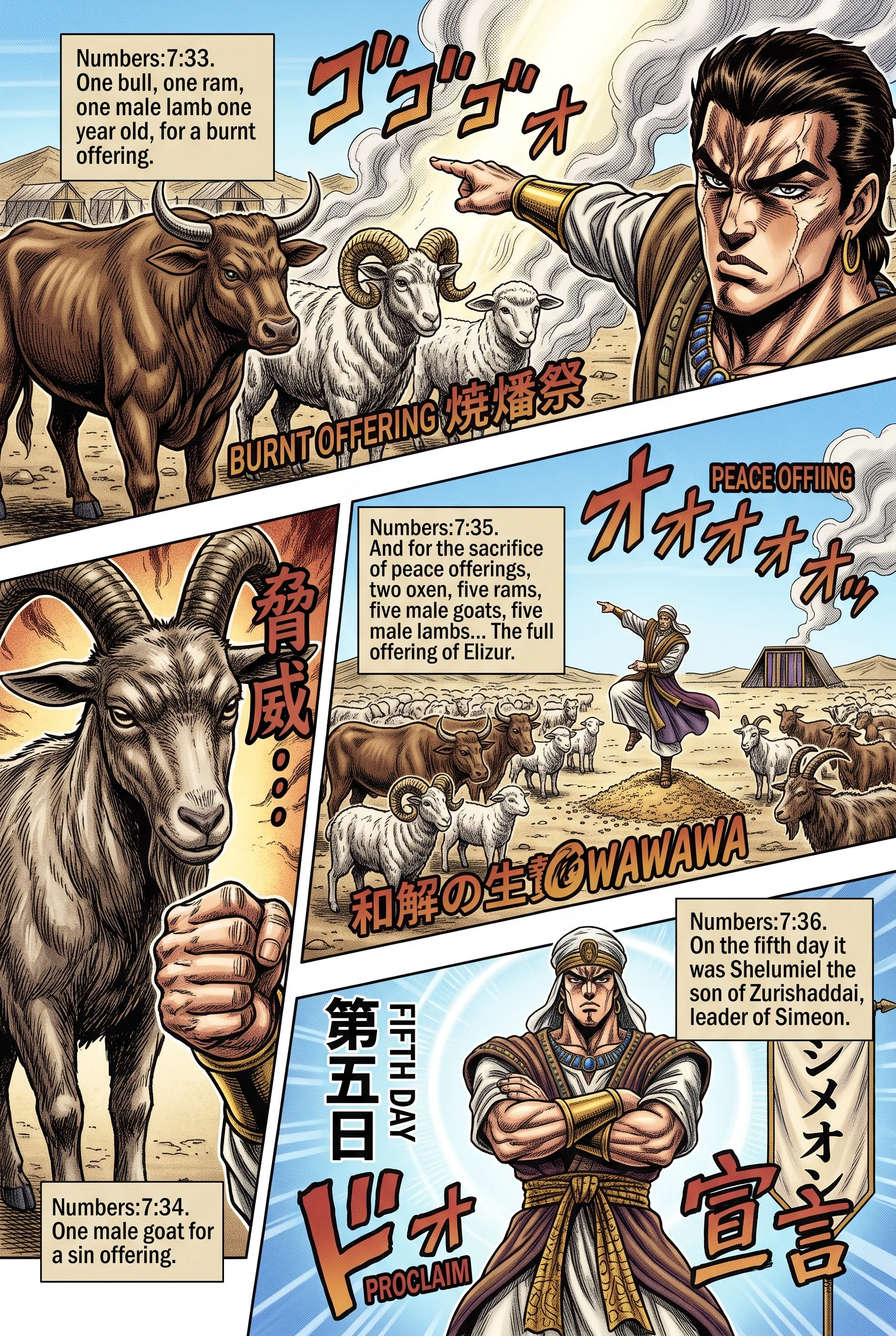 Numbers 7 illustration: Elizur Finishes and Shelumiel Is Named