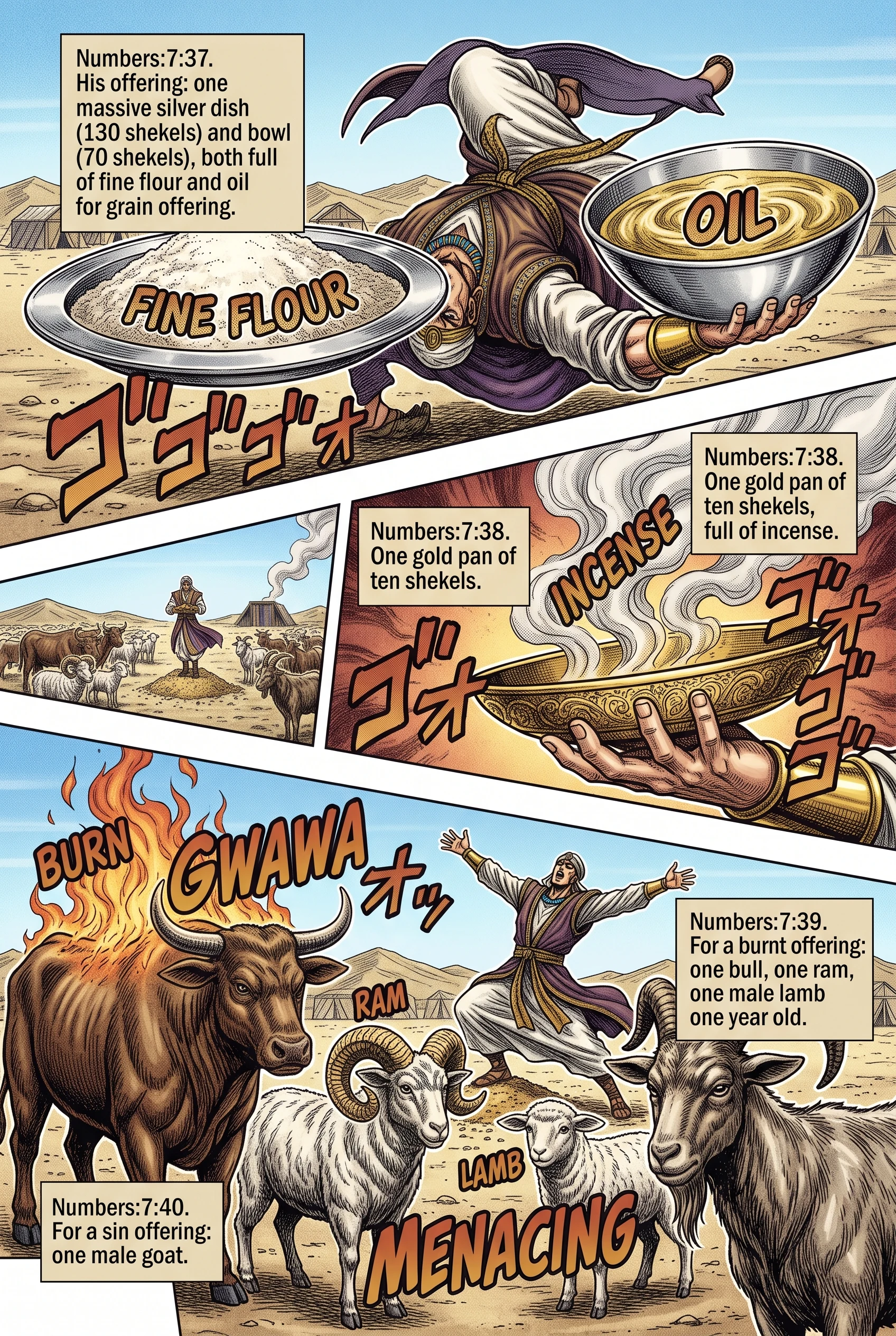 Numbers 7 illustration: Shelumiel of Simeon Presents His Offering