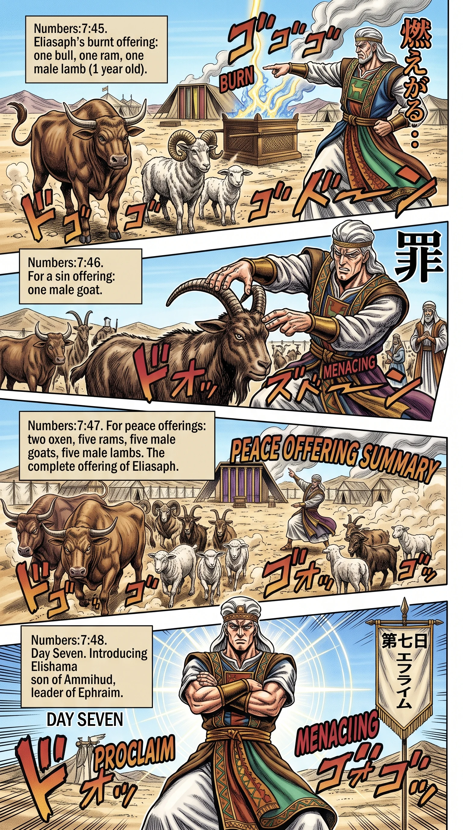Numbers 7 illustration: Eliasaph Finishes and Elishama Is Named