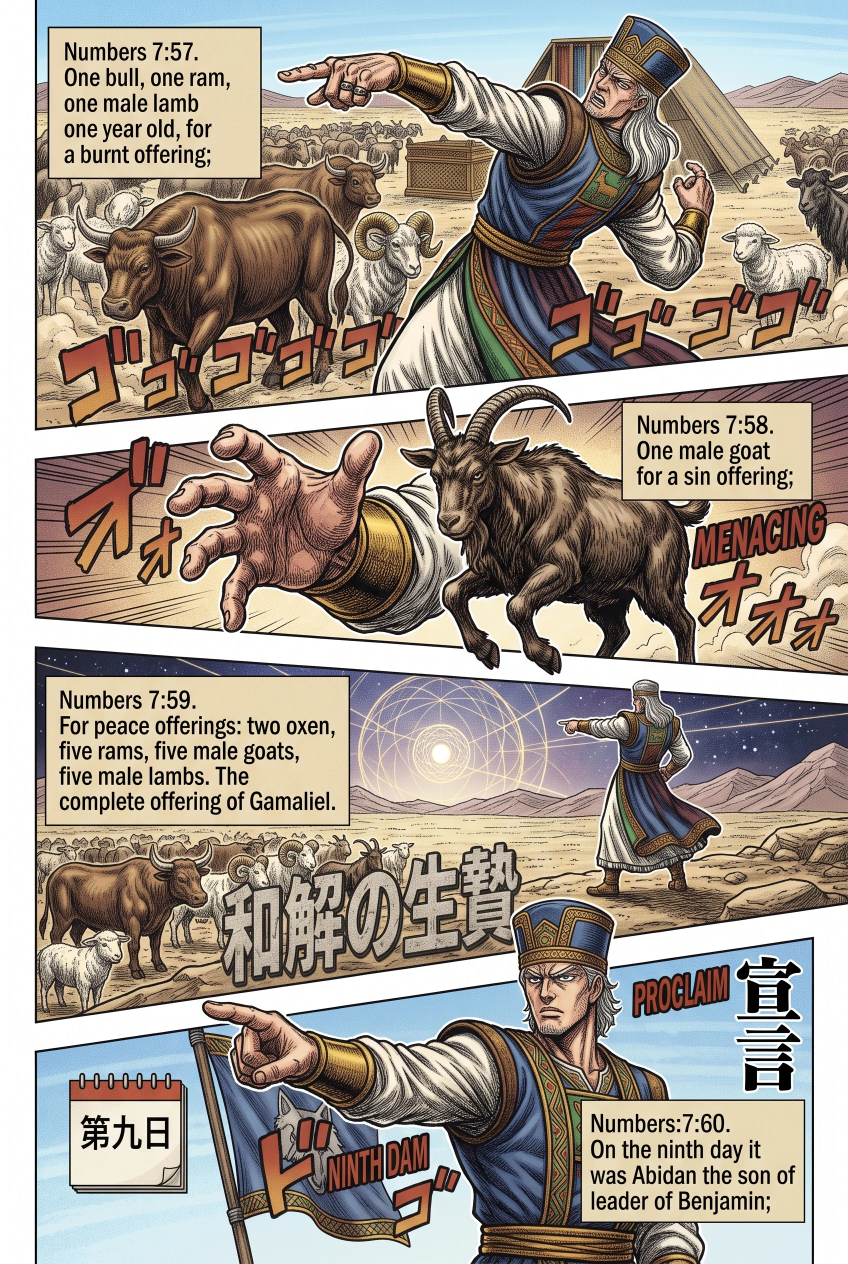 Numbers 7 illustration: Gamaliel Finishes and Abidan Is Named