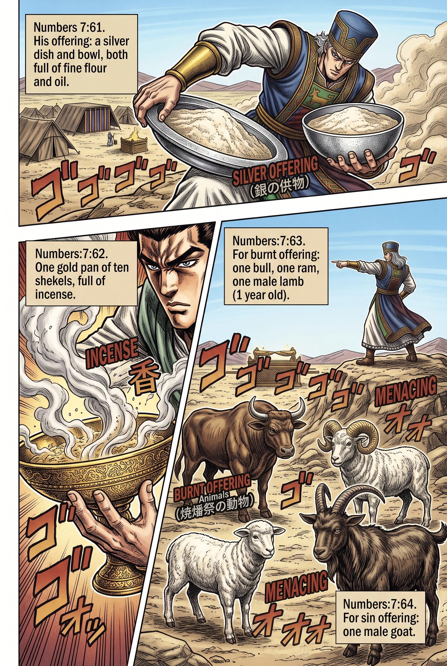Numbers 7 illustration: Abidan of Benjamin Presents His Offering