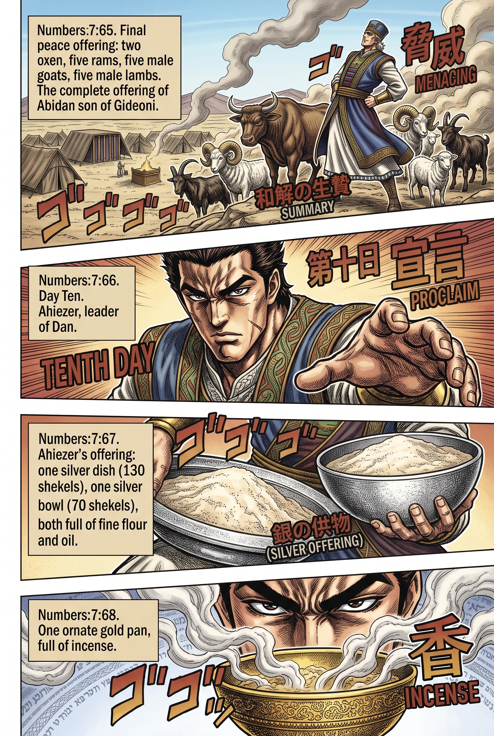 Numbers 7 illustration: Abidan Finishes and Ahiezer Presents Offering