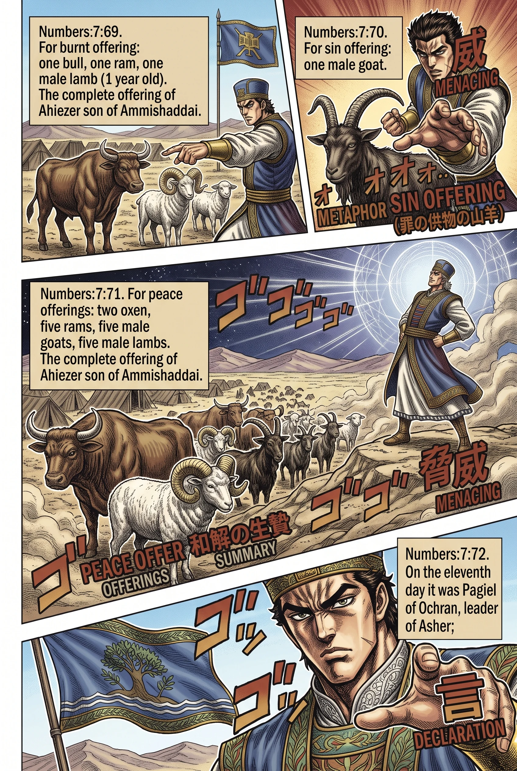 Numbers 7 illustration: Ahiezer Finishes and Pagiel Is Named