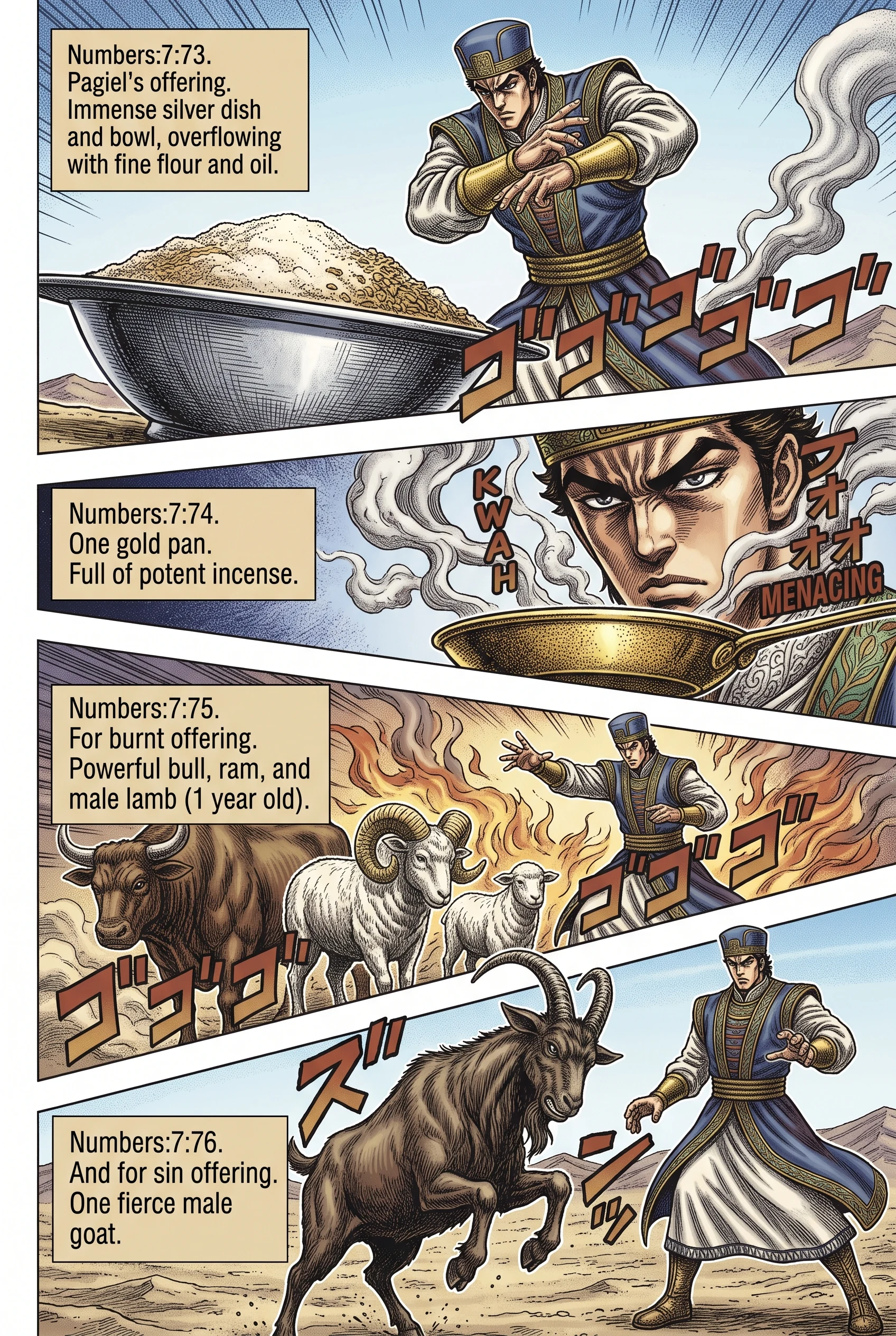 Numbers 7 illustration: Pagiel of Asher Presents His Offering