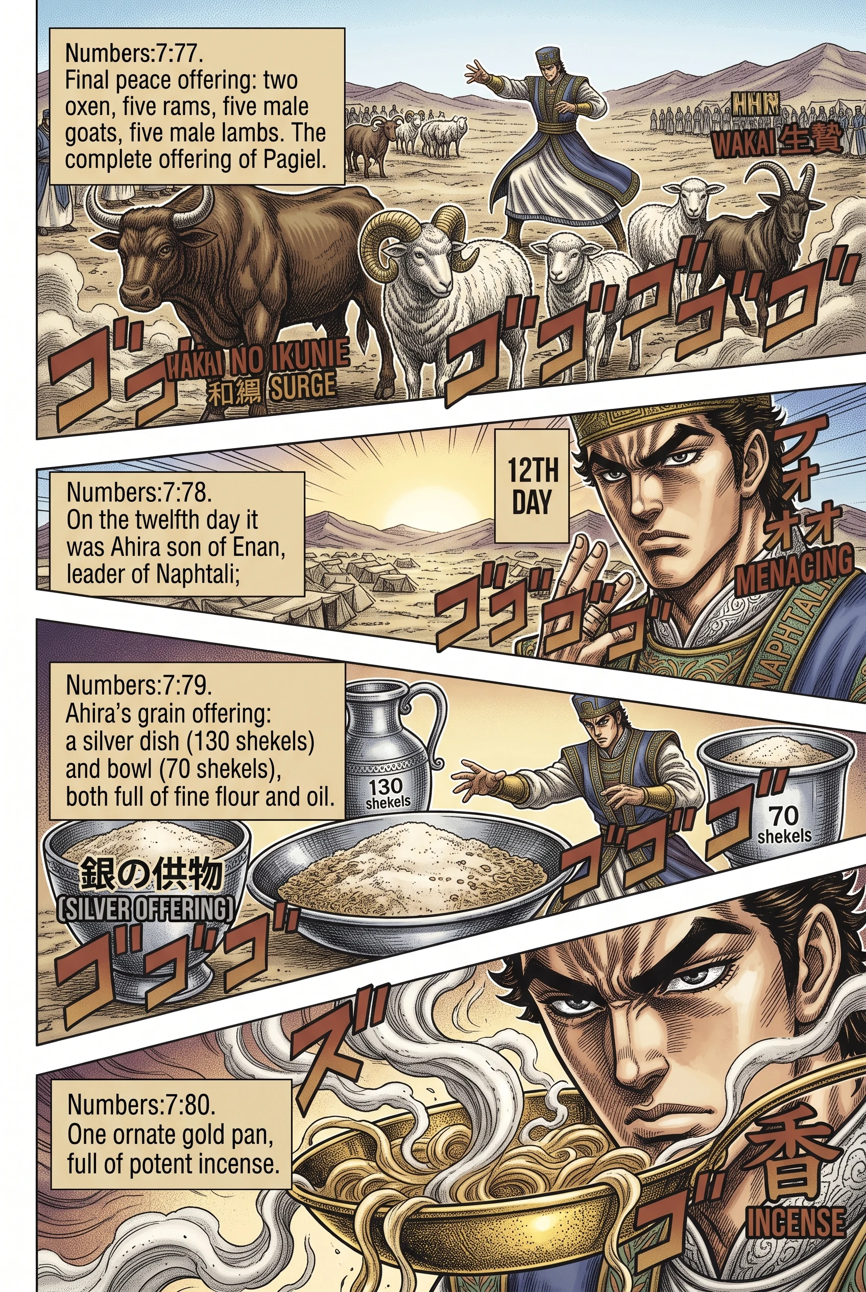 Numbers 7 illustration: Pagiel Finishes and Ahira Presents Offering