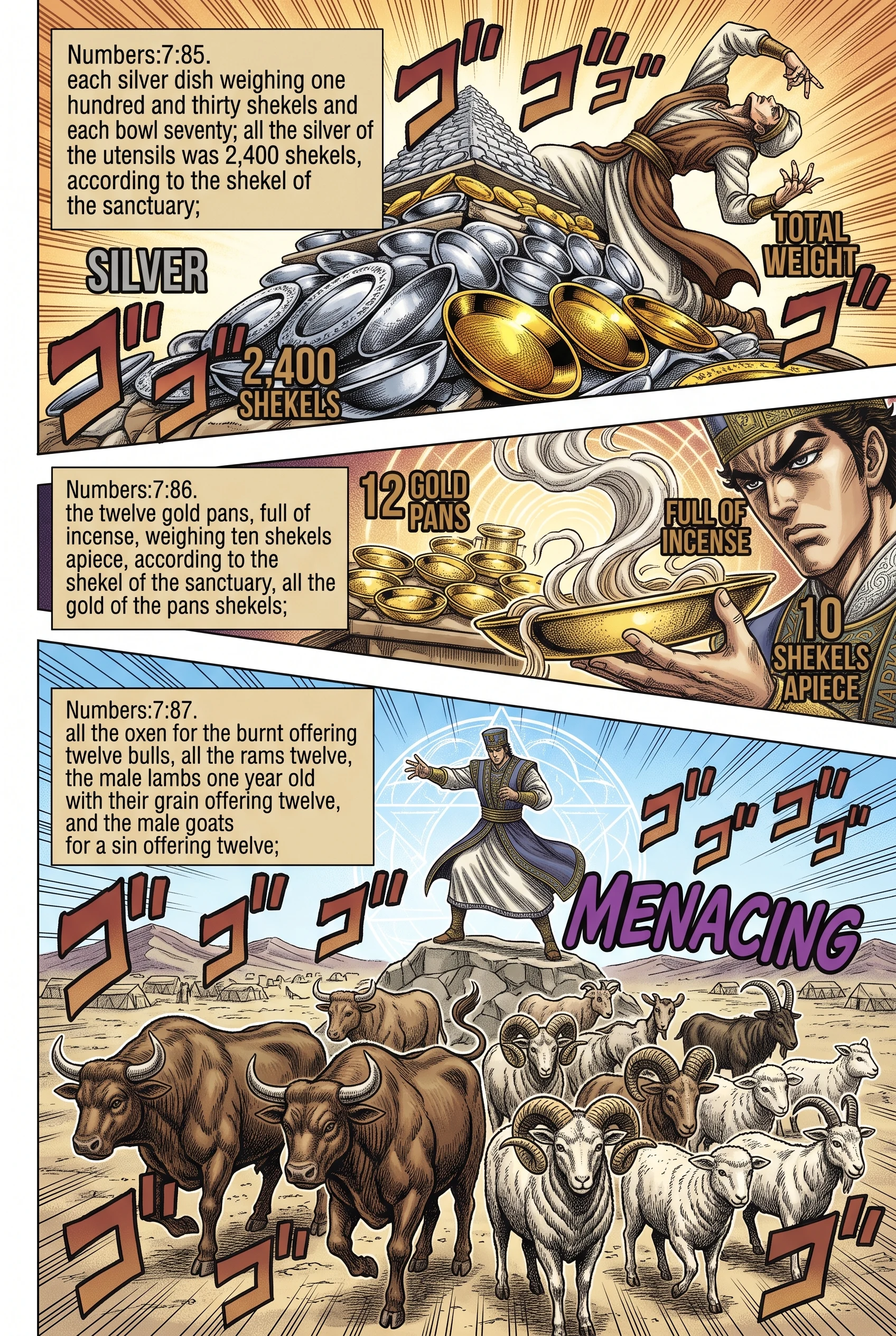 Numbers 7 illustration: Silver Gold and Burnt Offering Totals