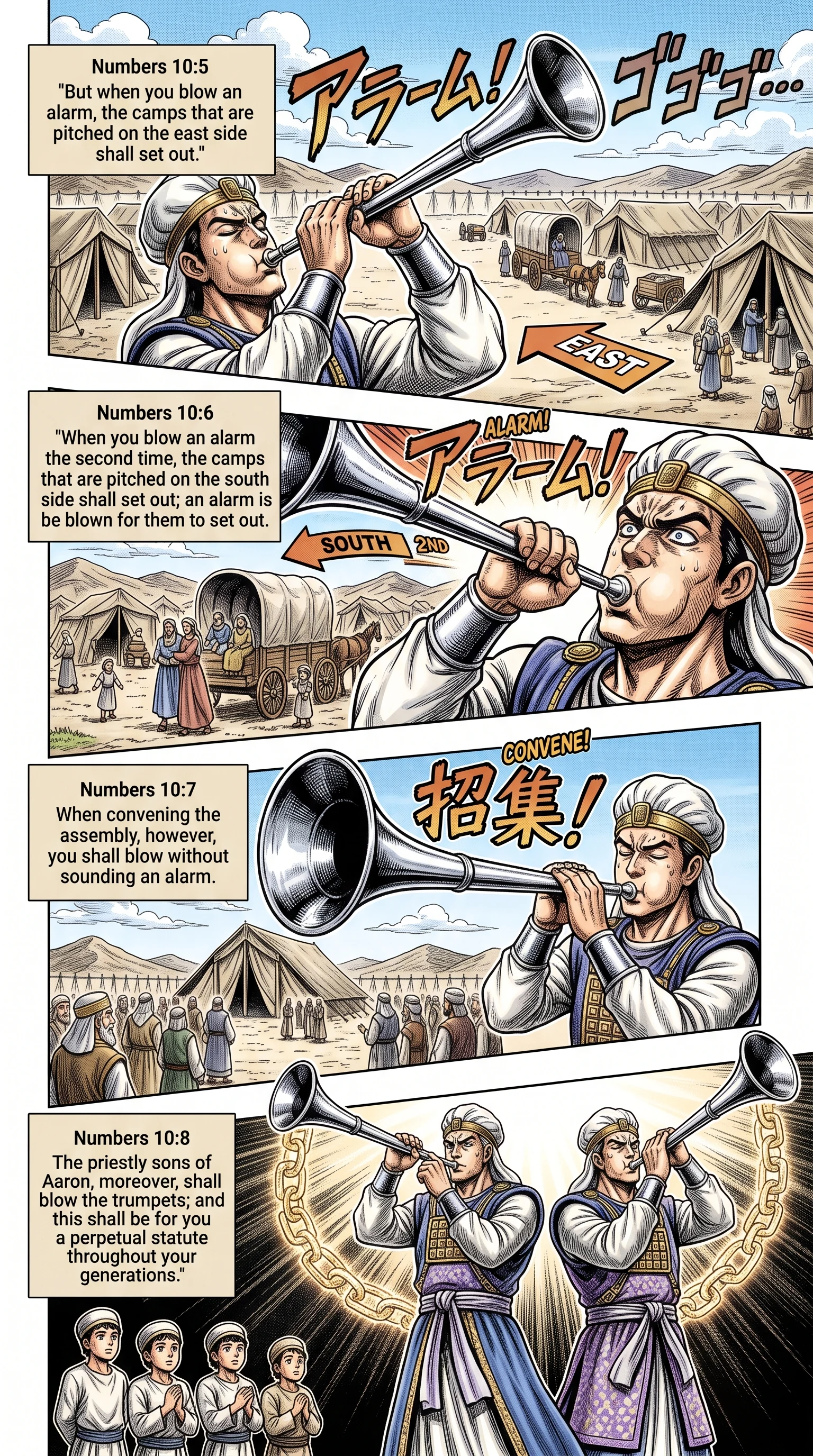 Numbers 10 illustration: Signals for Marching and Assembling Tribes