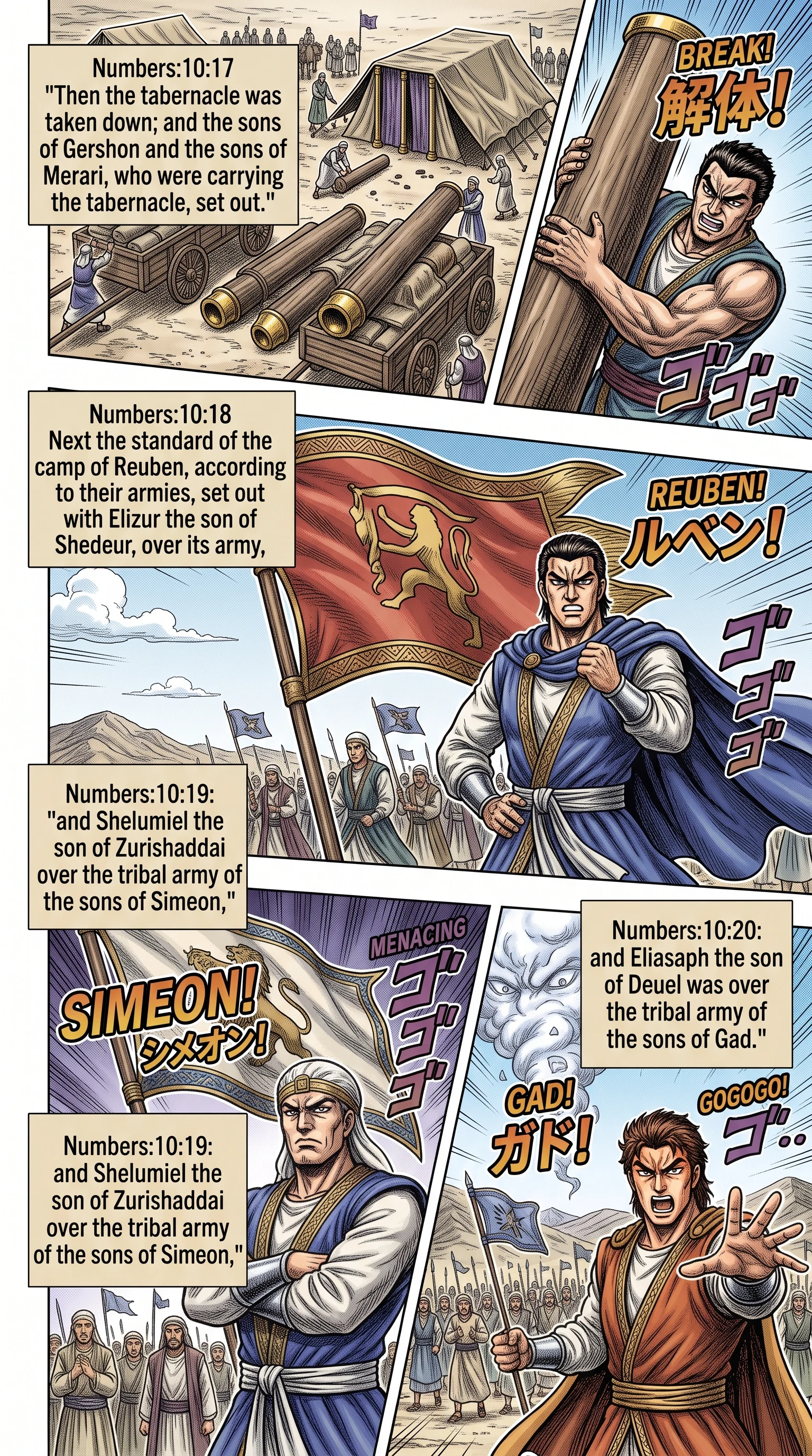 Numbers 10 illustration: Tabernacle Carried and Reuben Sets Out
