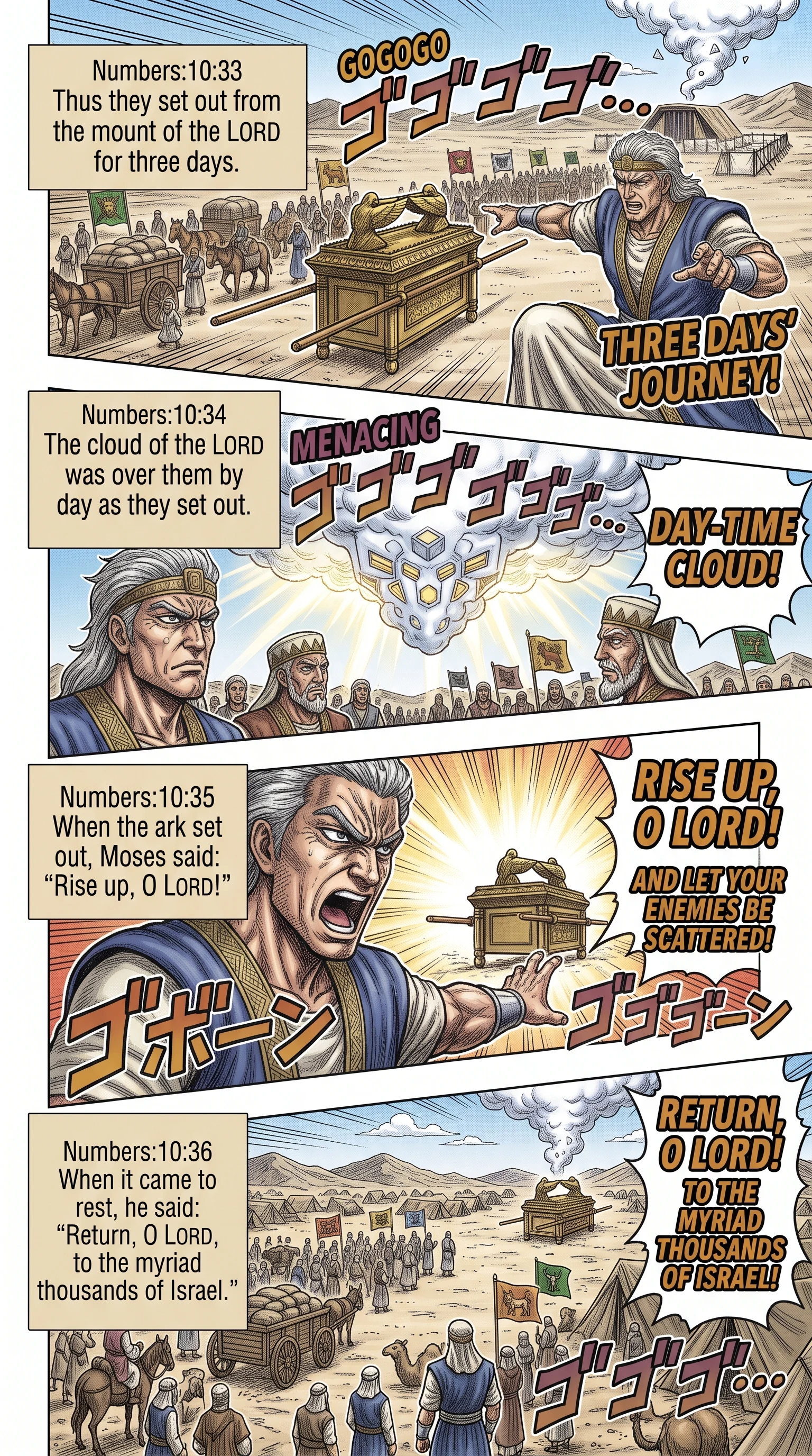 Numbers 10 illustration: The Ark Advances and Moses Prays
