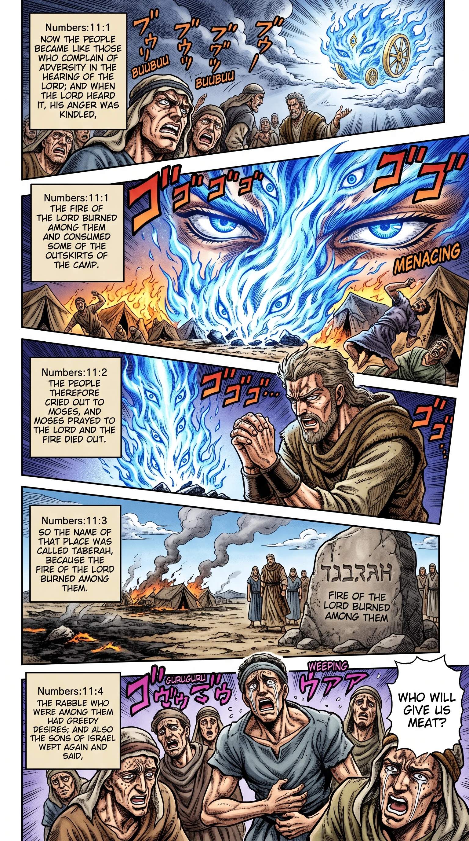Numbers 11 illustration: Fire at Taberah and Greedy Craving