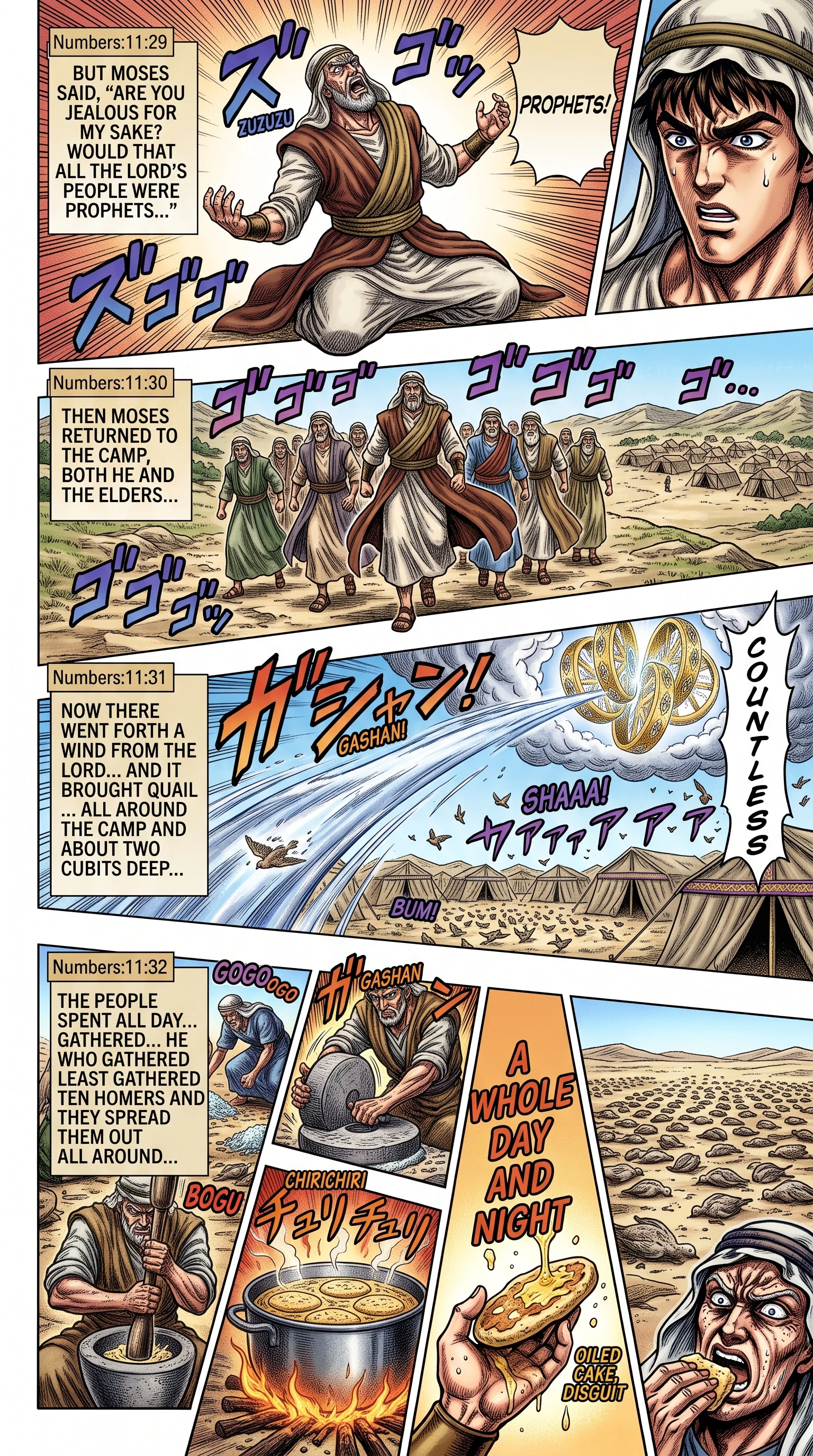 Numbers 11 illustration: Wind Brings Quail Around the Camp