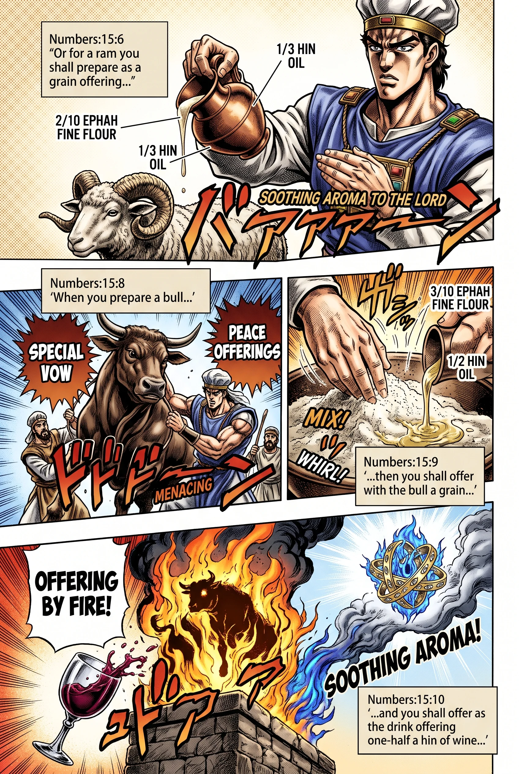 Numbers 15 illustration: Offerings Prescribed for Rams and Bulls