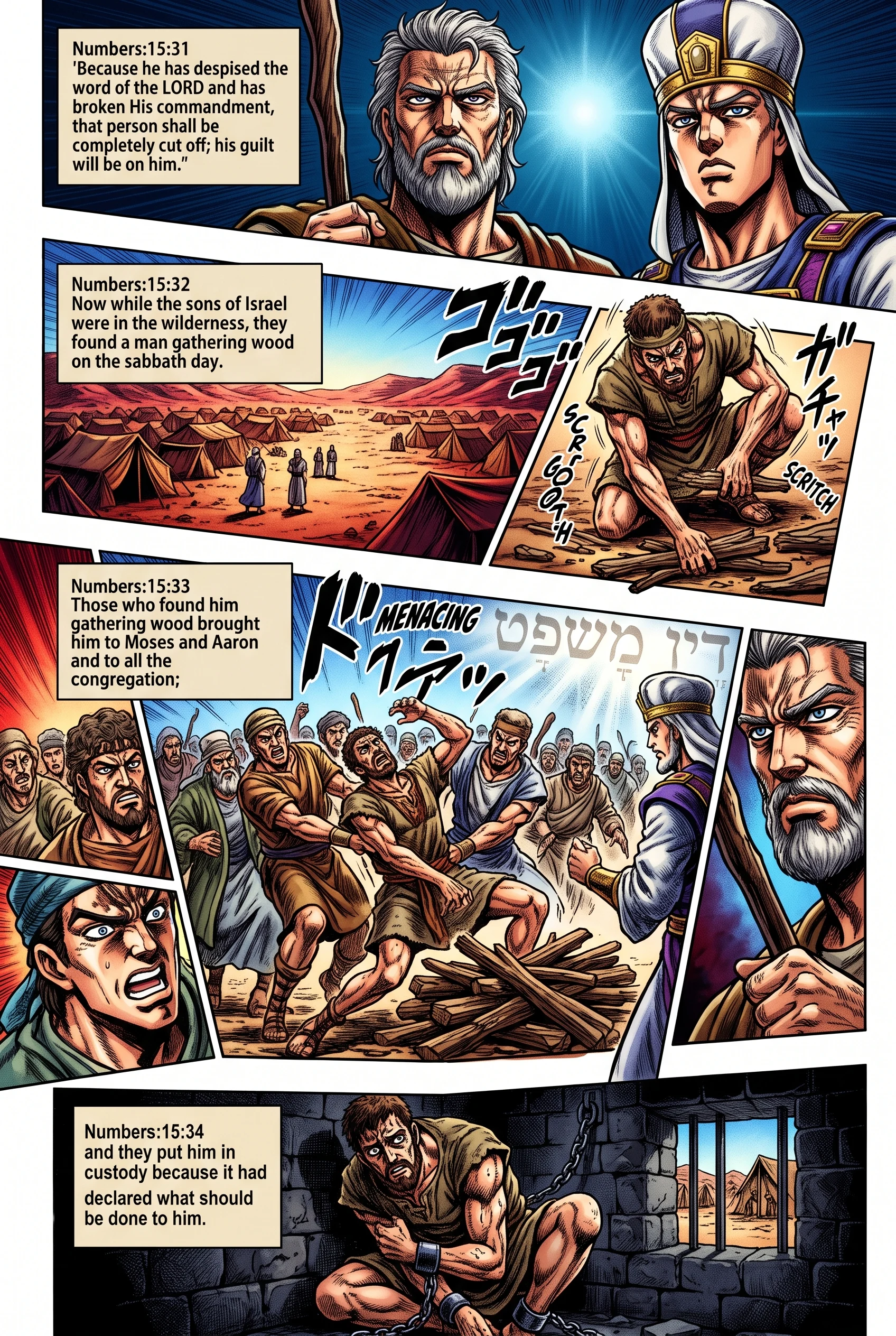 Numbers 15 illustration: Sabbath Breaker Placed in Custody