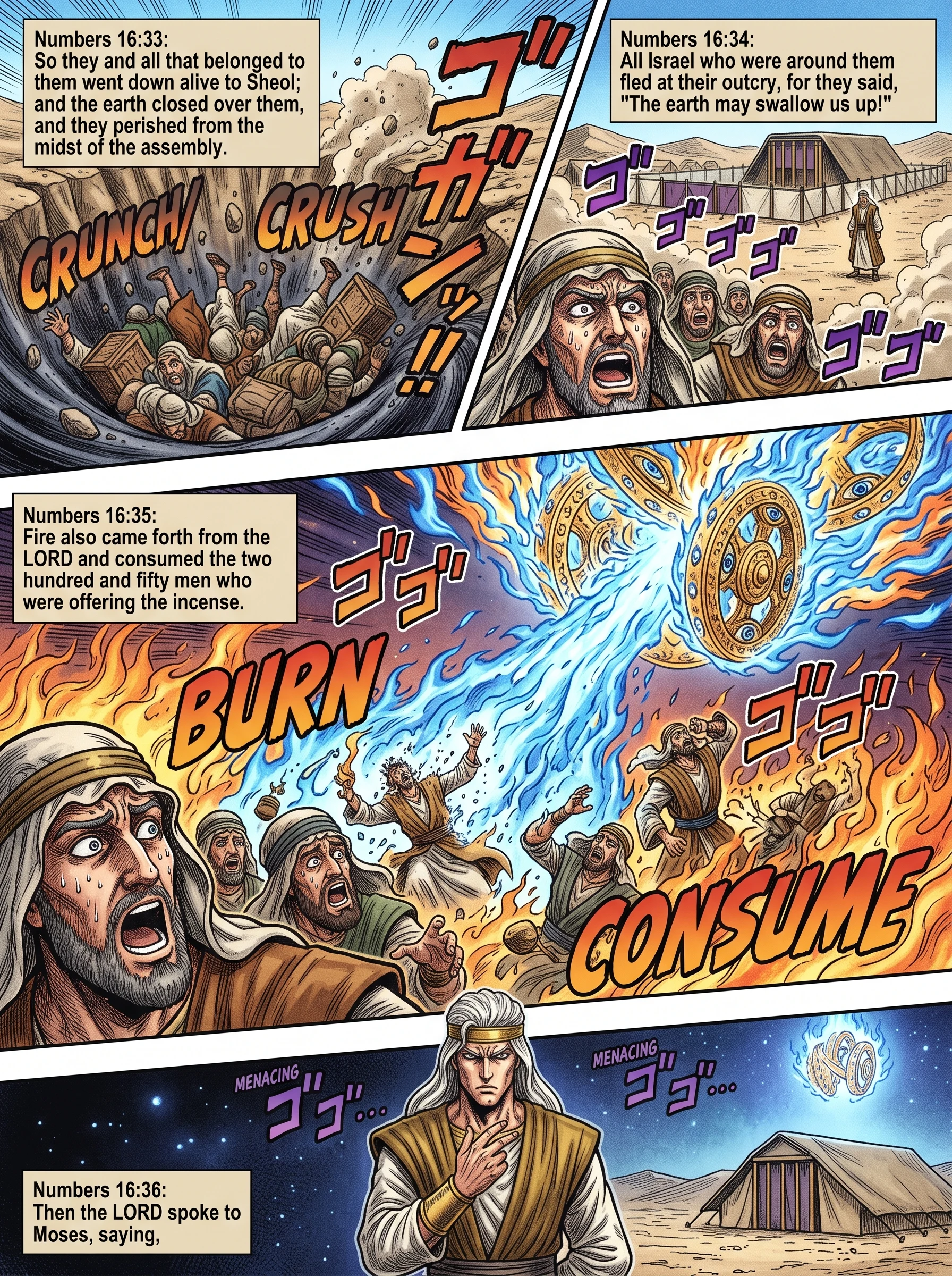 Numbers 16 illustration: Fire Consumes Two Hundred Fifty Men