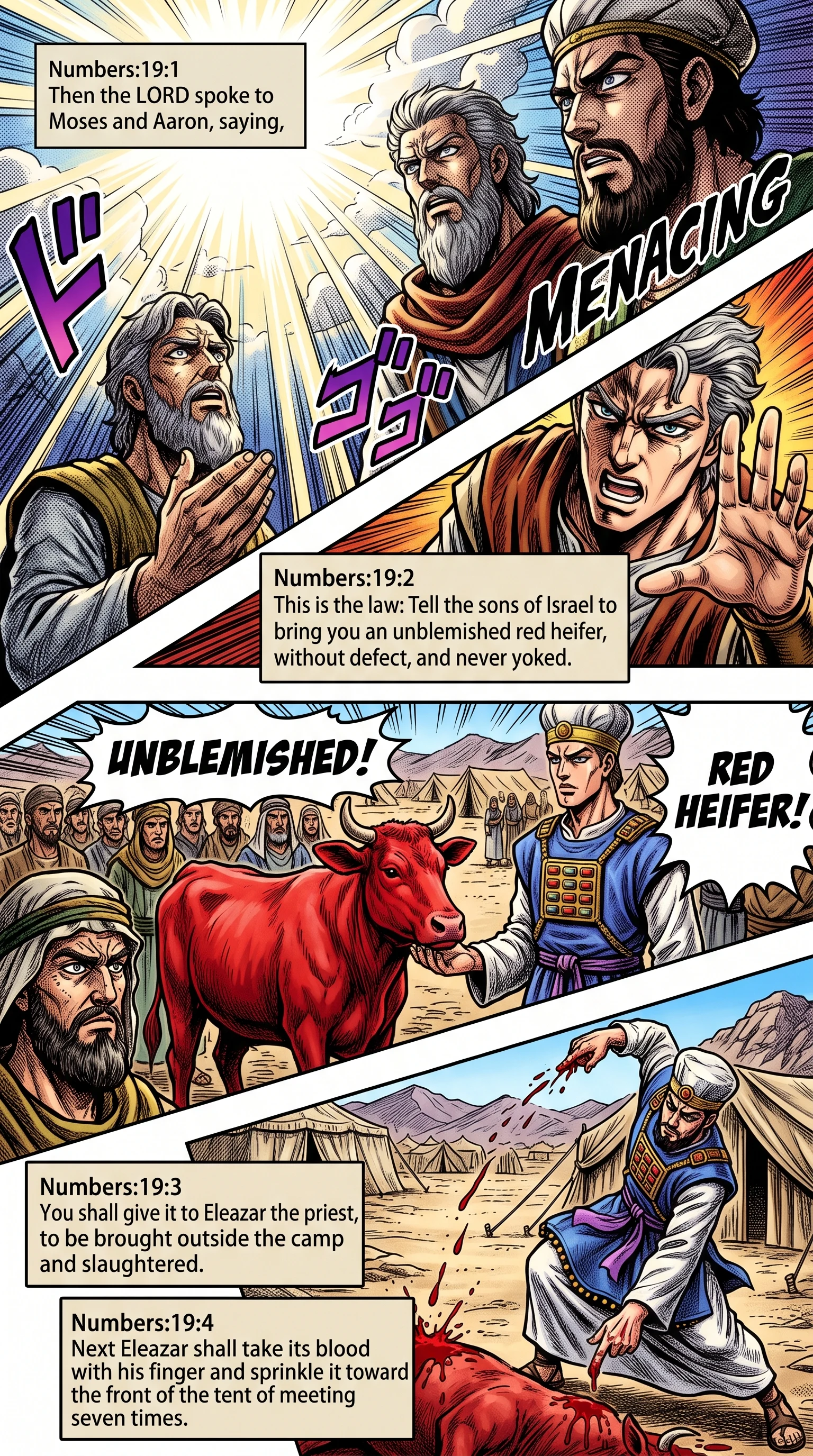 Numbers 19 illustration: The Red Heifer Slaughtered Outside Camp
