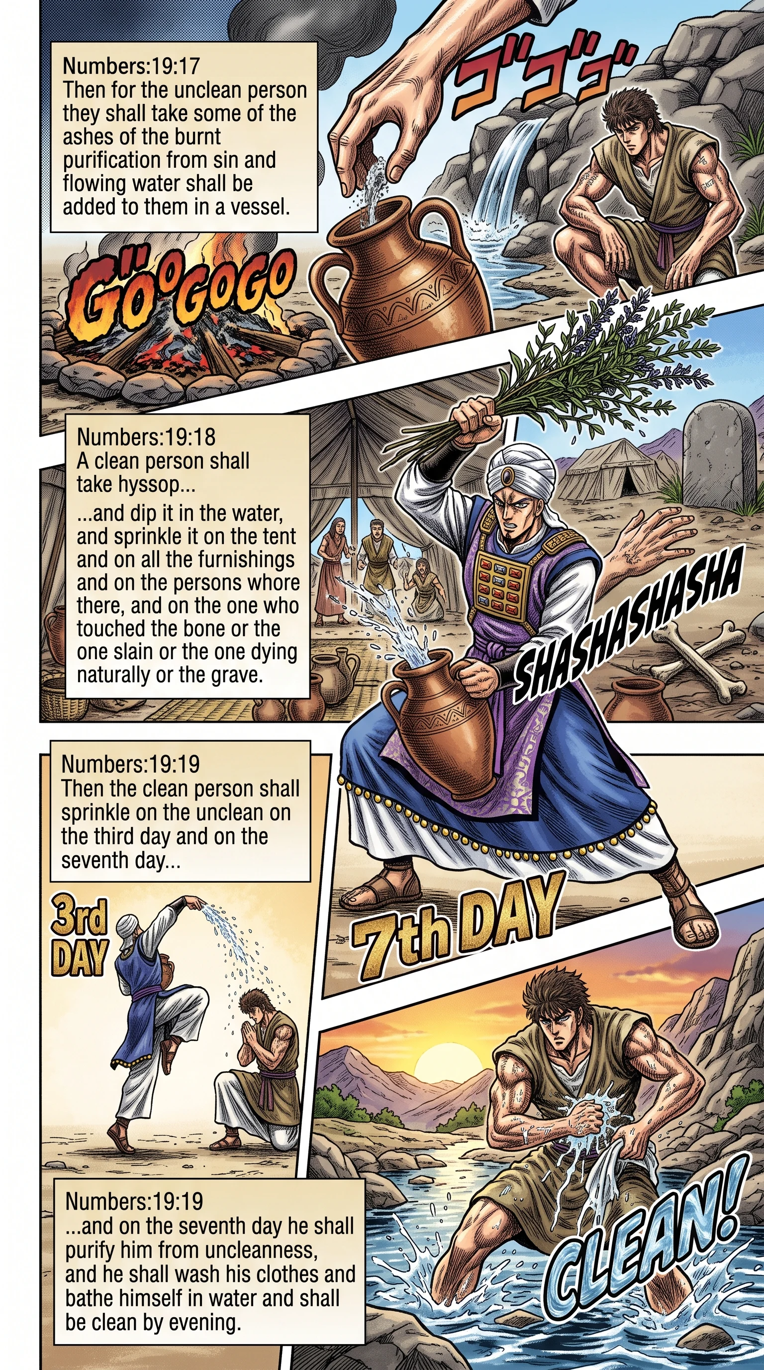 Numbers 19 illustration: Sprinkling Purification Water with Hyssop