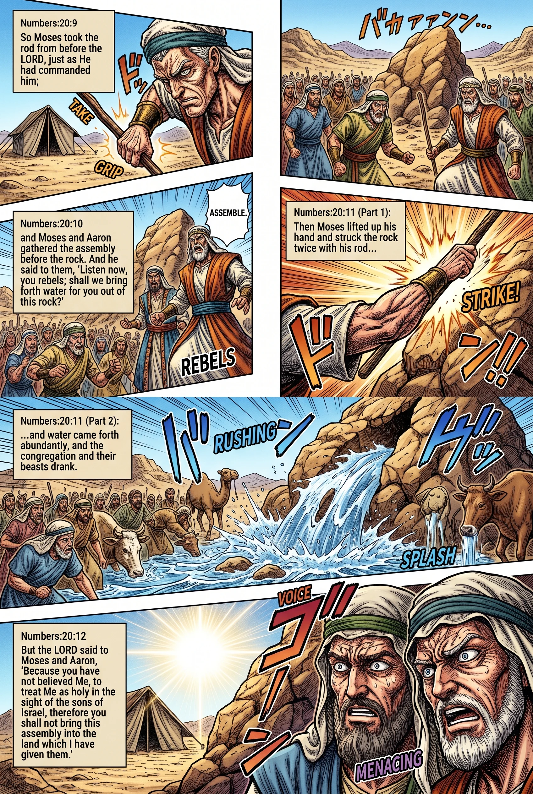 Numbers 20 illustration: Moses Strikes Rock and Is Rebuked