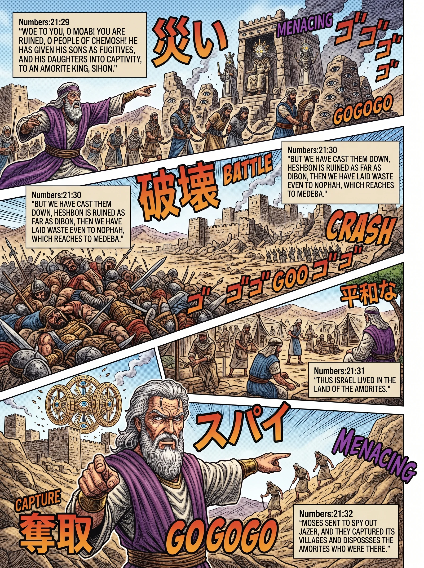 Numbers 21 illustration: Moab Ruined and Jazer Captured