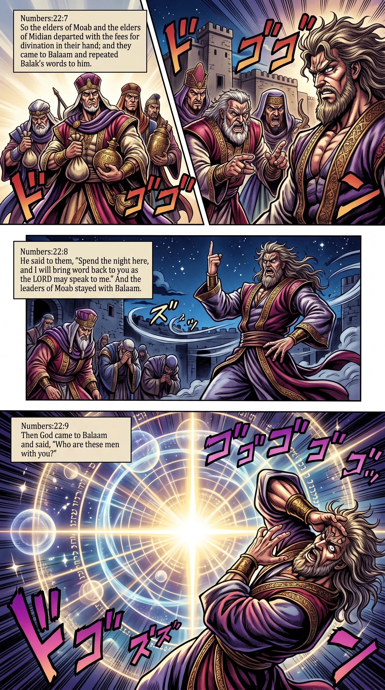 Numbers 22 illustration: Elders Arrive and God Questions Balaam