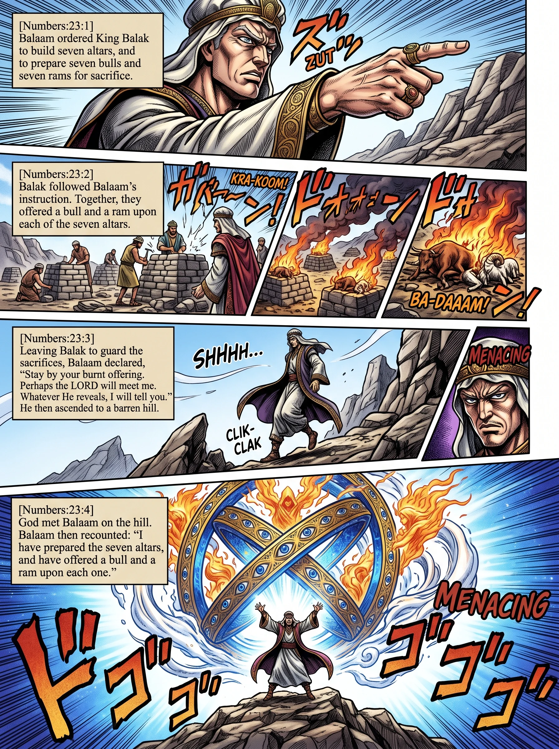 Numbers 23 illustration: Seven Altars Built and Sacrifices Offered