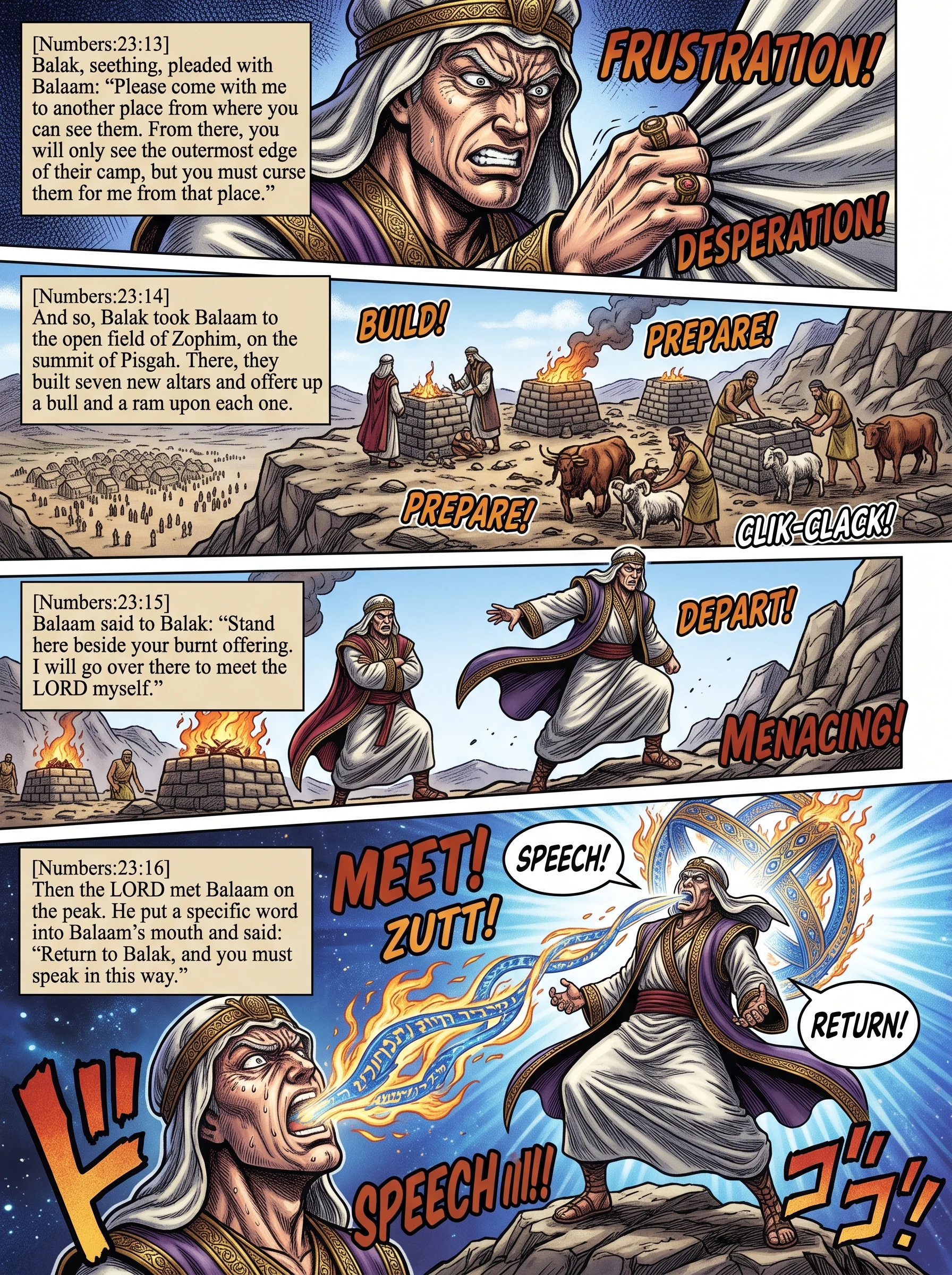 Numbers 23 illustration: Altars on Pisgah for Second Oracle