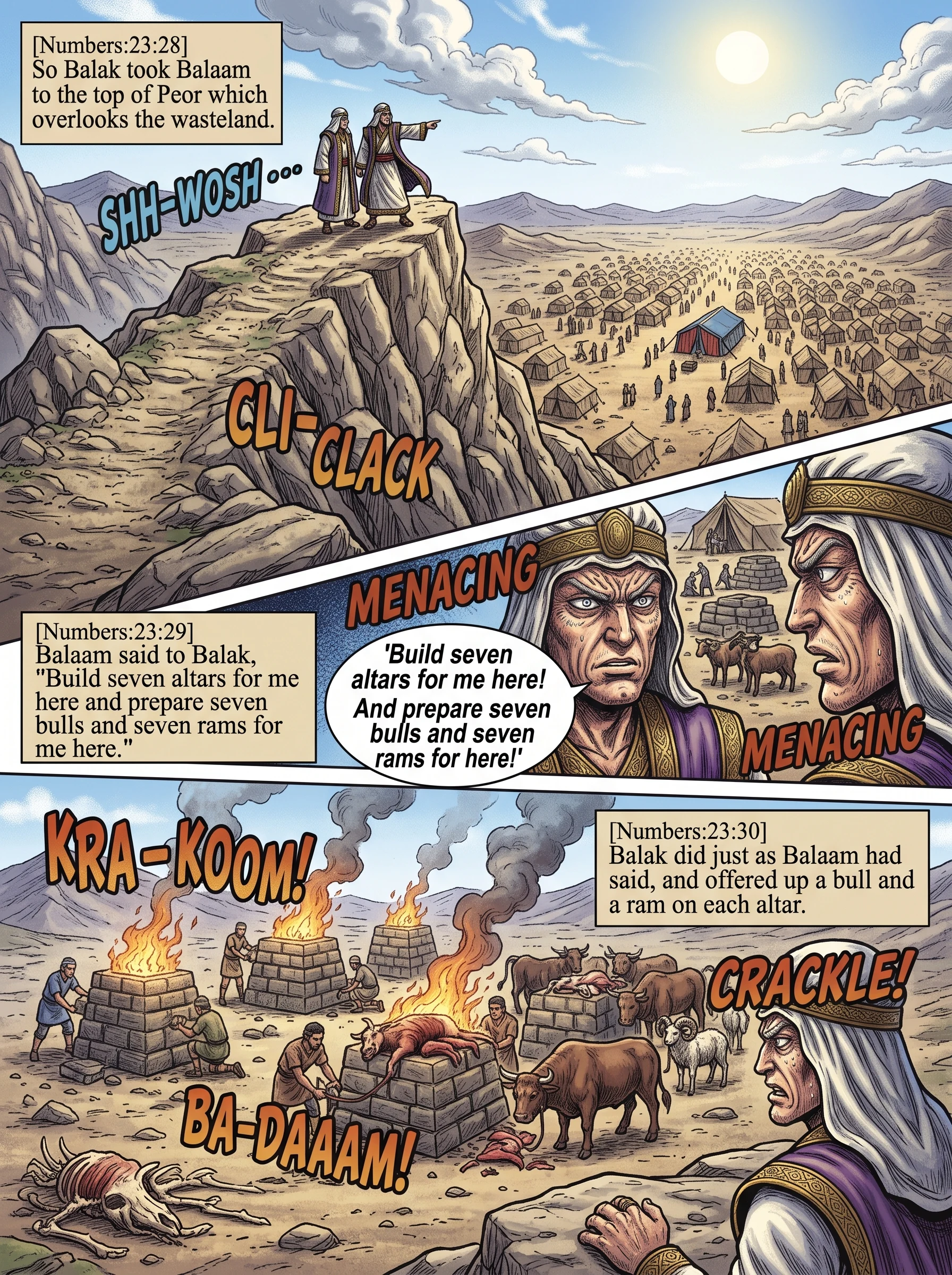 Numbers 23 illustration: Seven Altars Prepared upon Mount Peor
