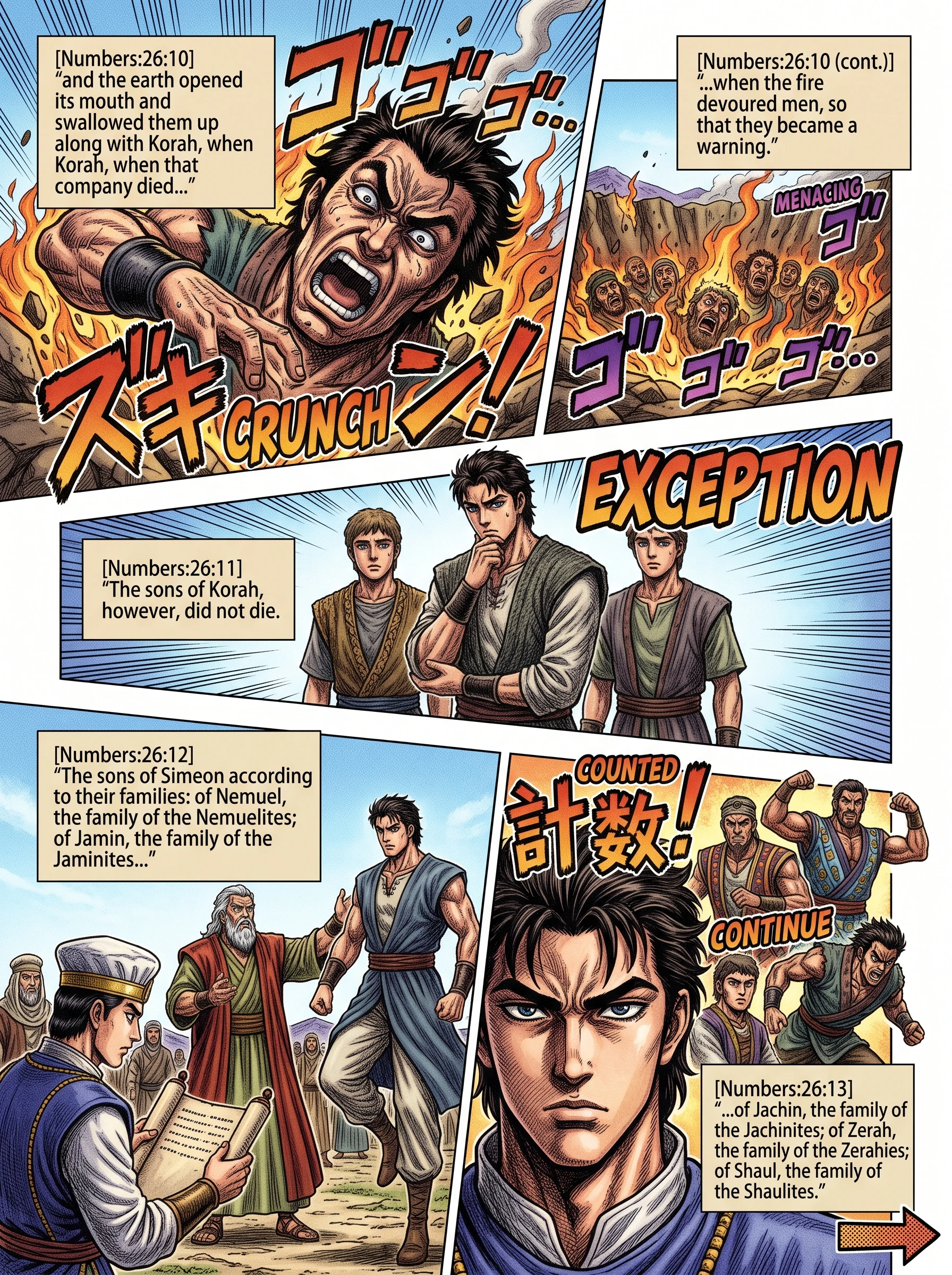 Numbers 26 illustration: Fate of Korah and Simeon's Families