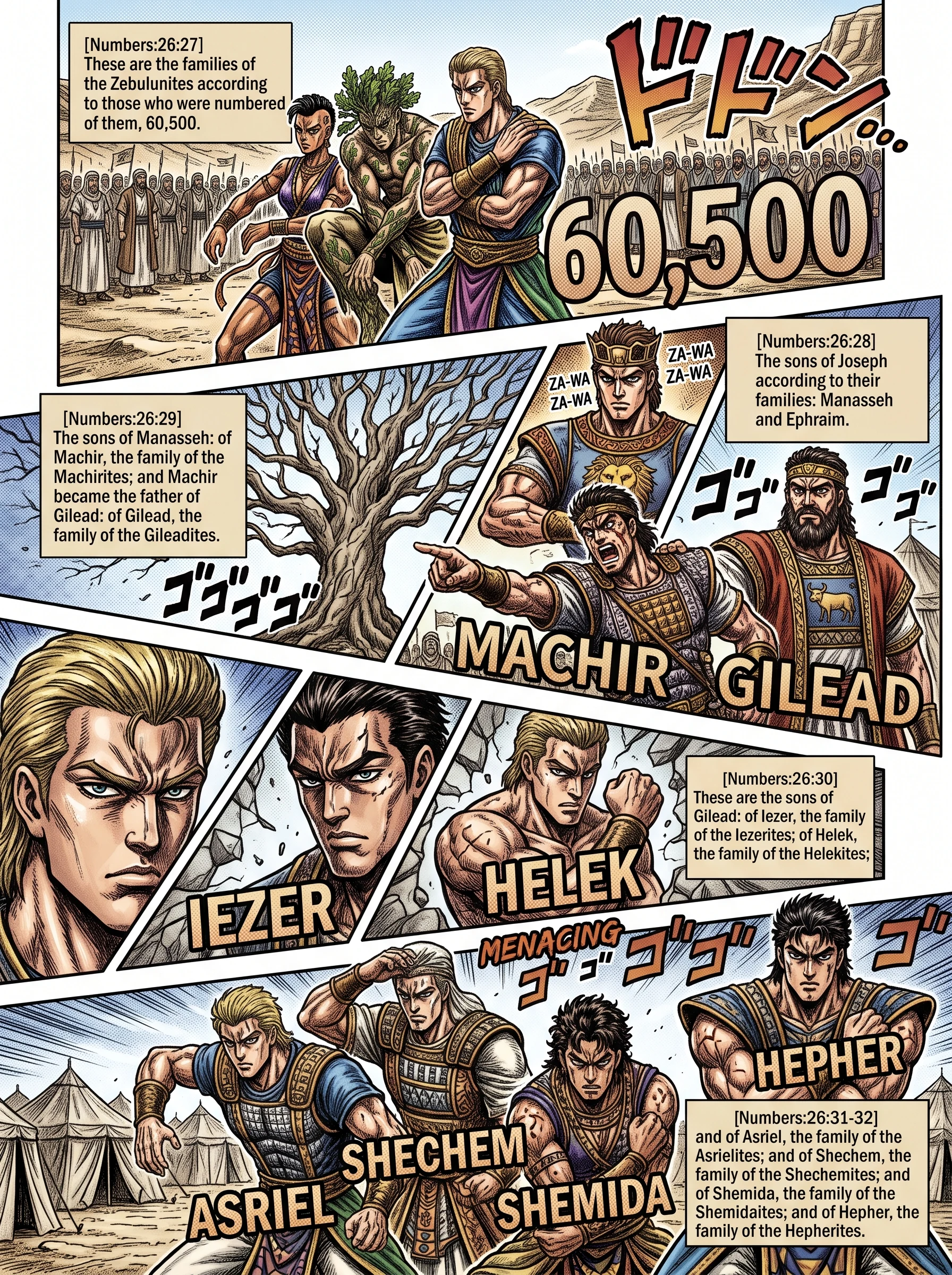 Numbers 26 illustration: Census of Zebulun and Manasseh's Clans