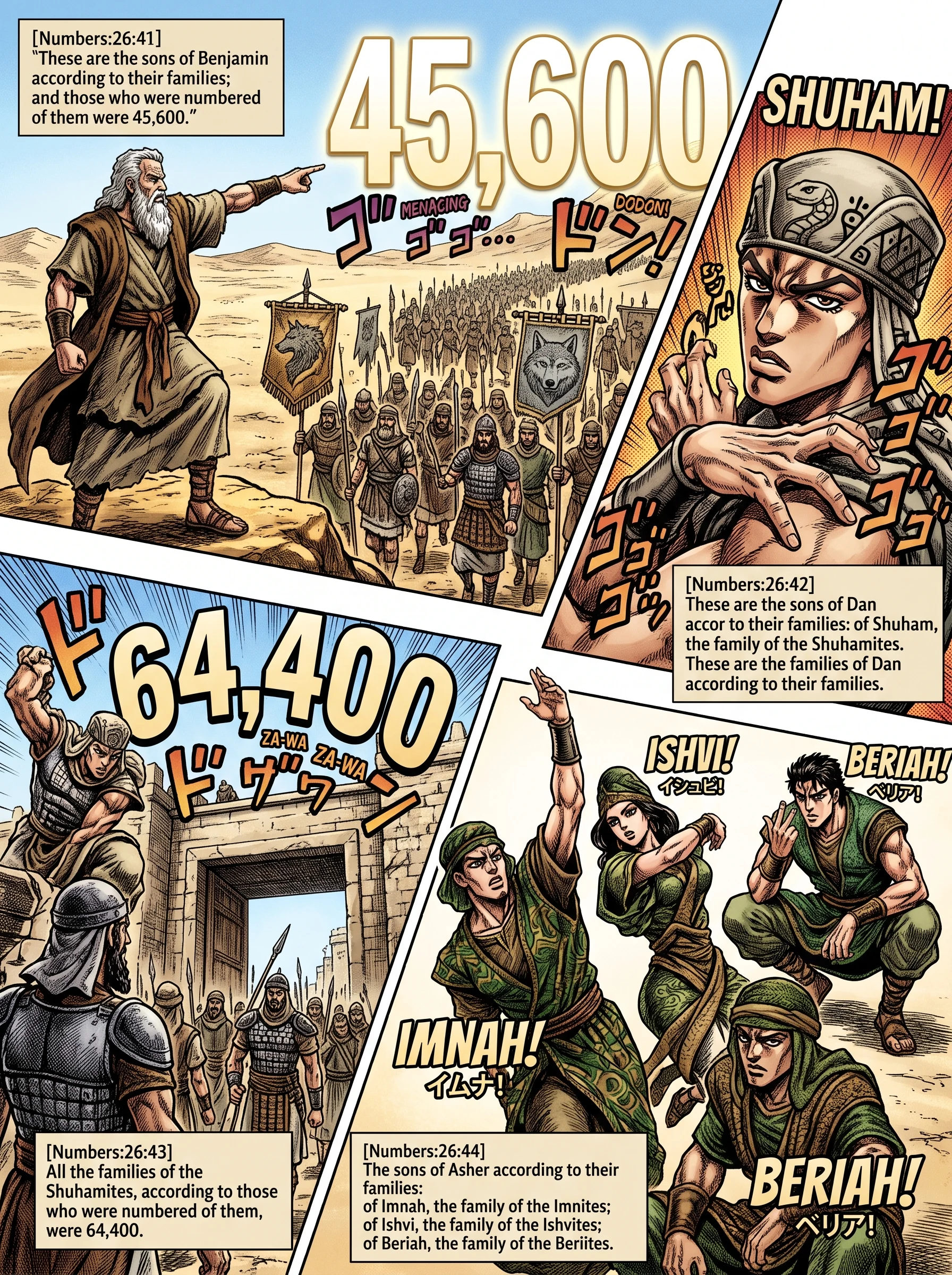 Numbers 26 illustration: Census of Benjamin Dan and Asher