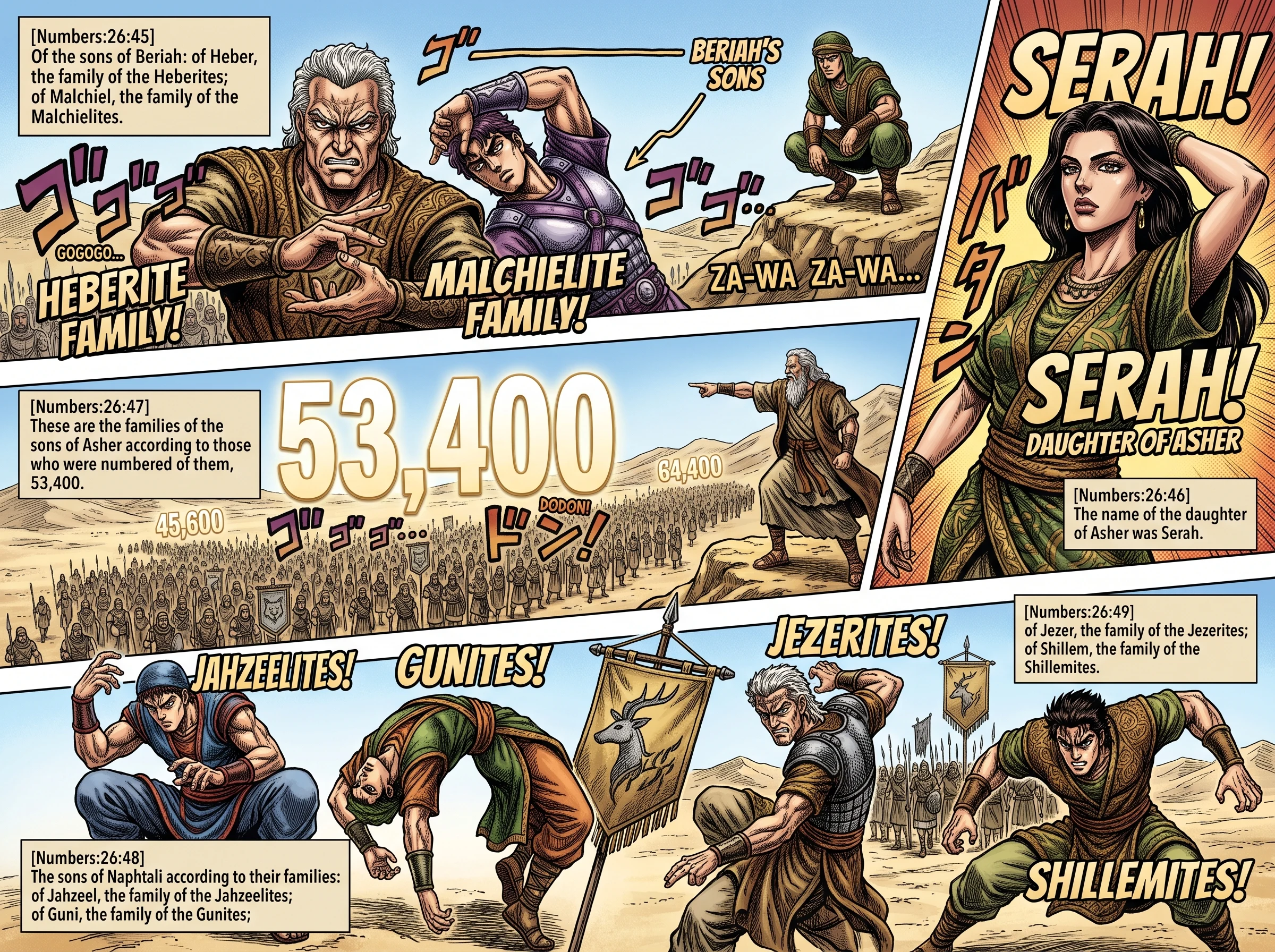 Numbers 26 illustration: Census of Asher and Naphtali's Families