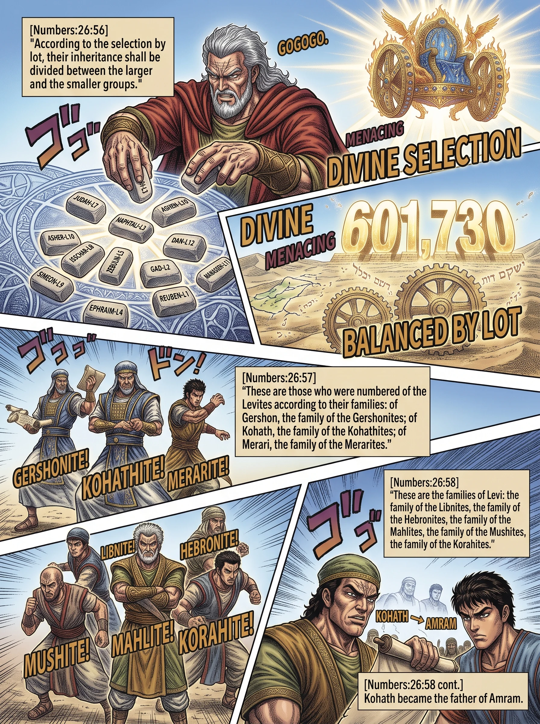Numbers 26 illustration: Division by Lot and Levite Families